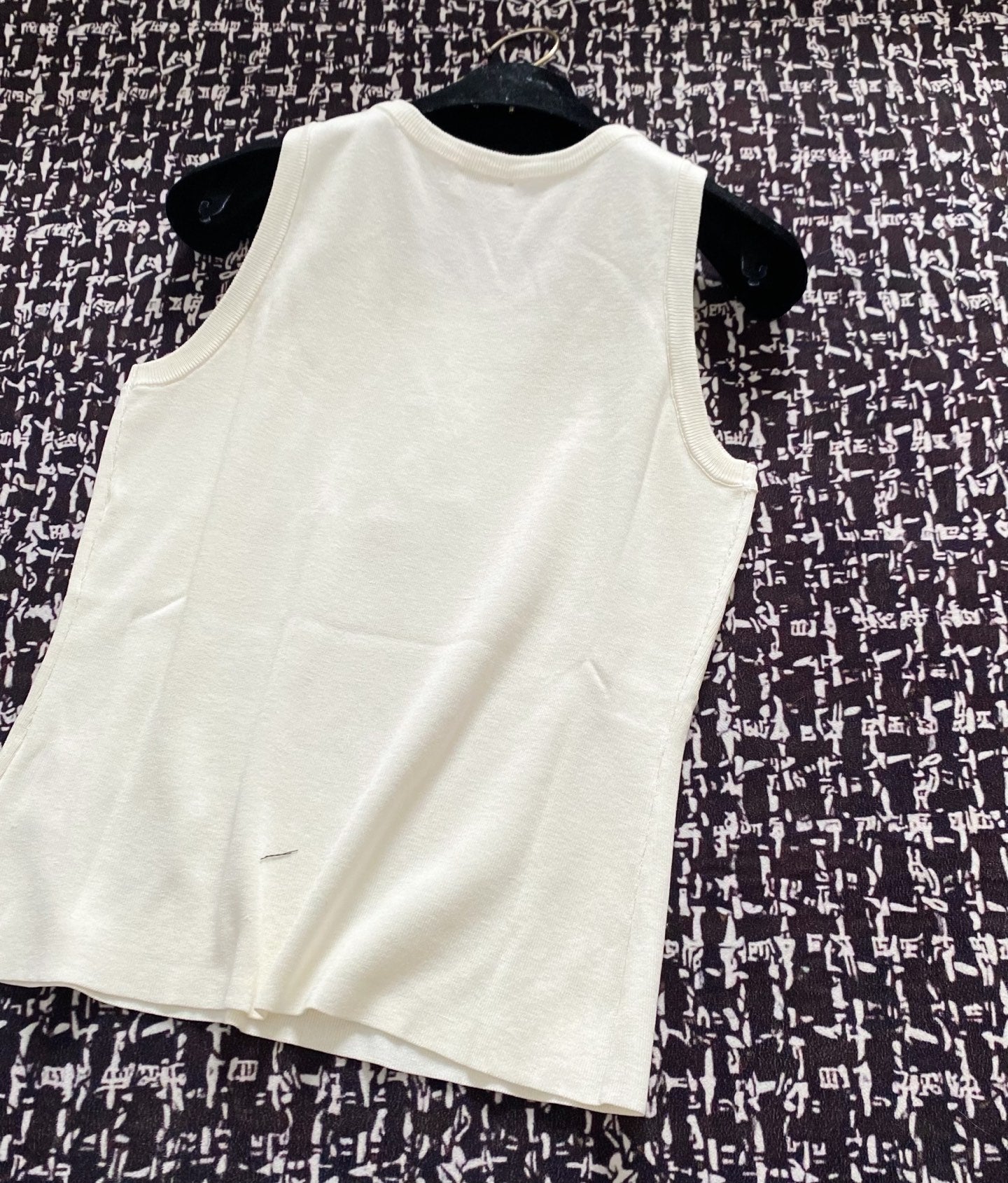 YSL 25 Knitted Logo Vest Blue and White Tencel Wool Linen