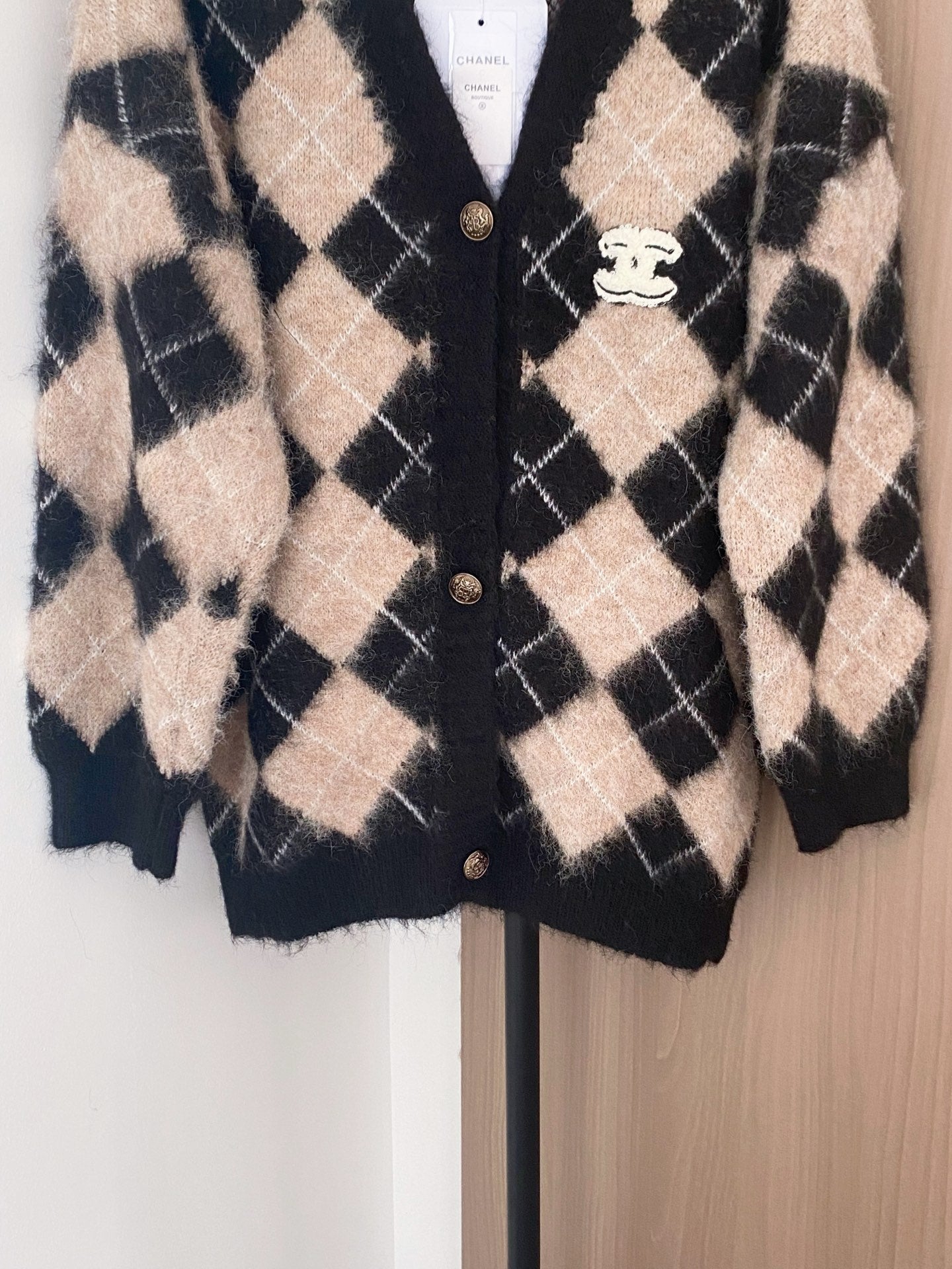 Chanel 2025 Plaid Cardigan Black mix Beige Wool Cashmere
