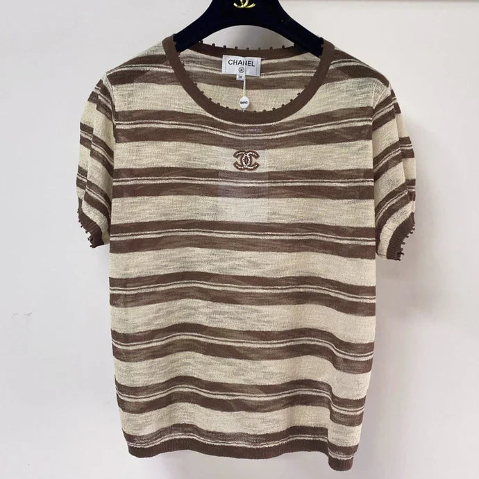 Chanel 2026 Short-Sleeve Knit Brown Wool Laine 463562