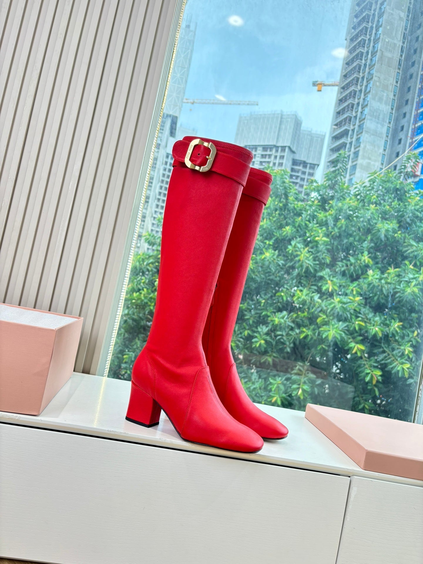 Miu Boots With Buckle Red Nappa Leather 506636