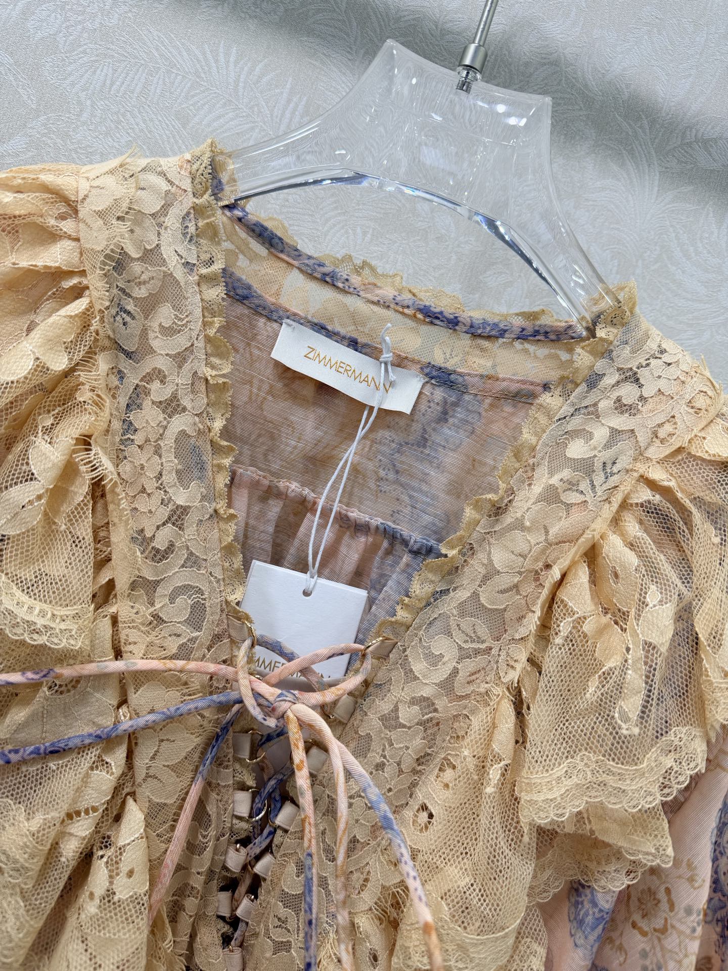 Zimmermann Rebellion Lace-Up Mini Dress Tan Floral Cotton 335960