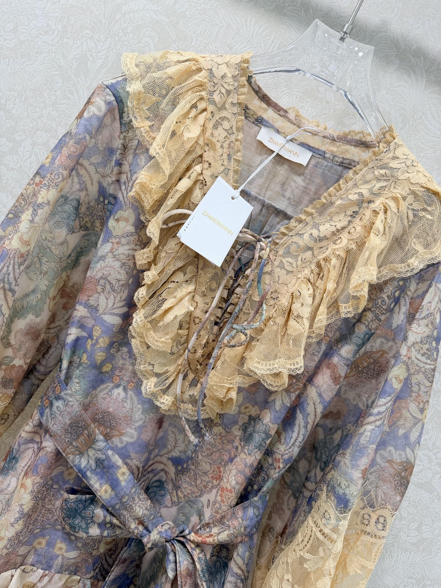 Zimmermann Rebellion Lace-Up Mini Dress Tan Blue Cotton 335959