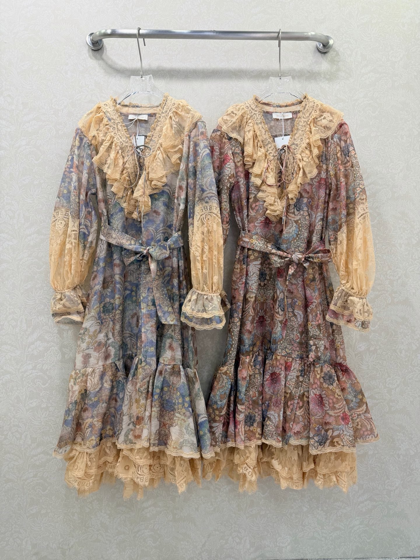 Zimmermann Rebellion Lace-Up Mini Dress Tan Blue Cotton 347313