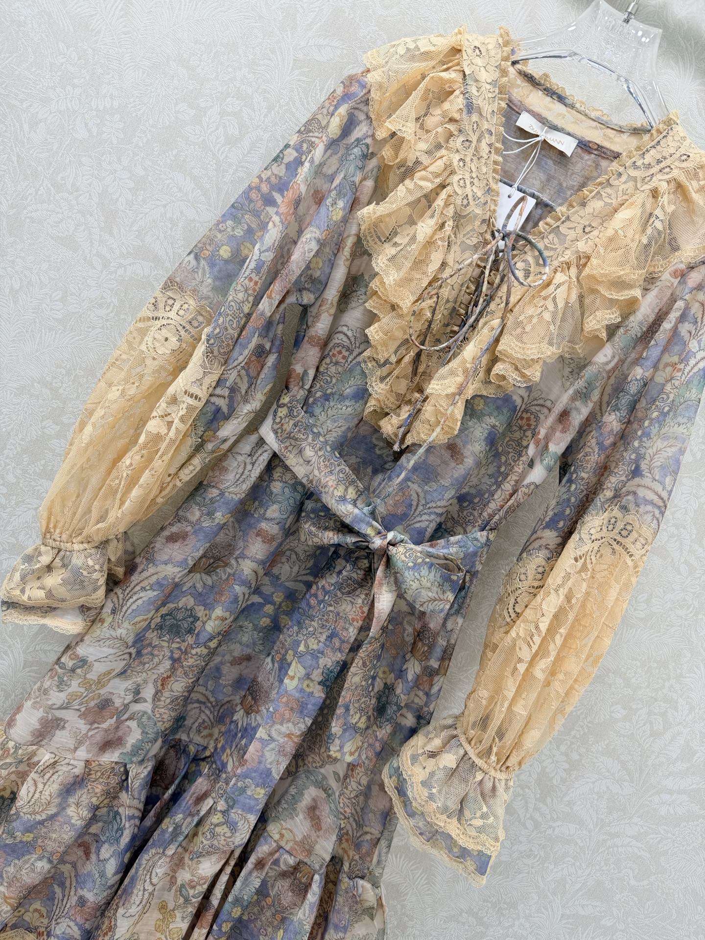 Zimmermann Rebellion Lace-Up Mini Dress Tan Blue Cotton 347313