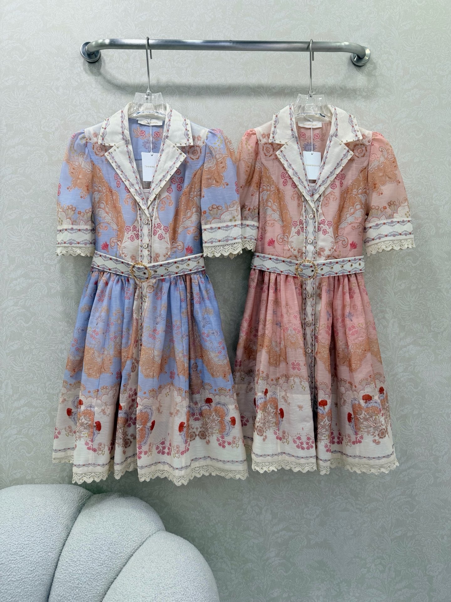 Zimmermann High Tide Mini Shirt Dress Pink Odyssey Print Cotton 347311