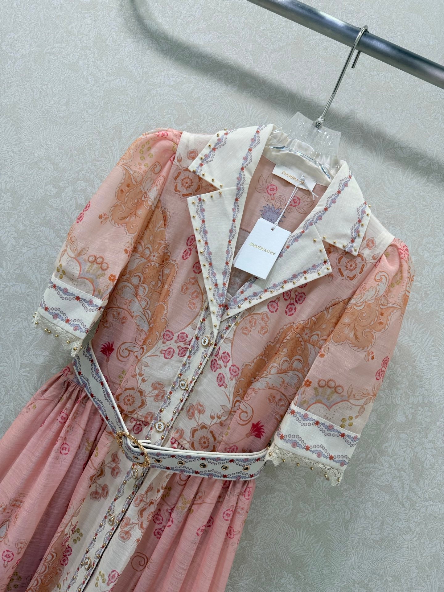 Zimmermann High Tide Midi Shirt Dress Pink Odyssey Print Cotton 347308