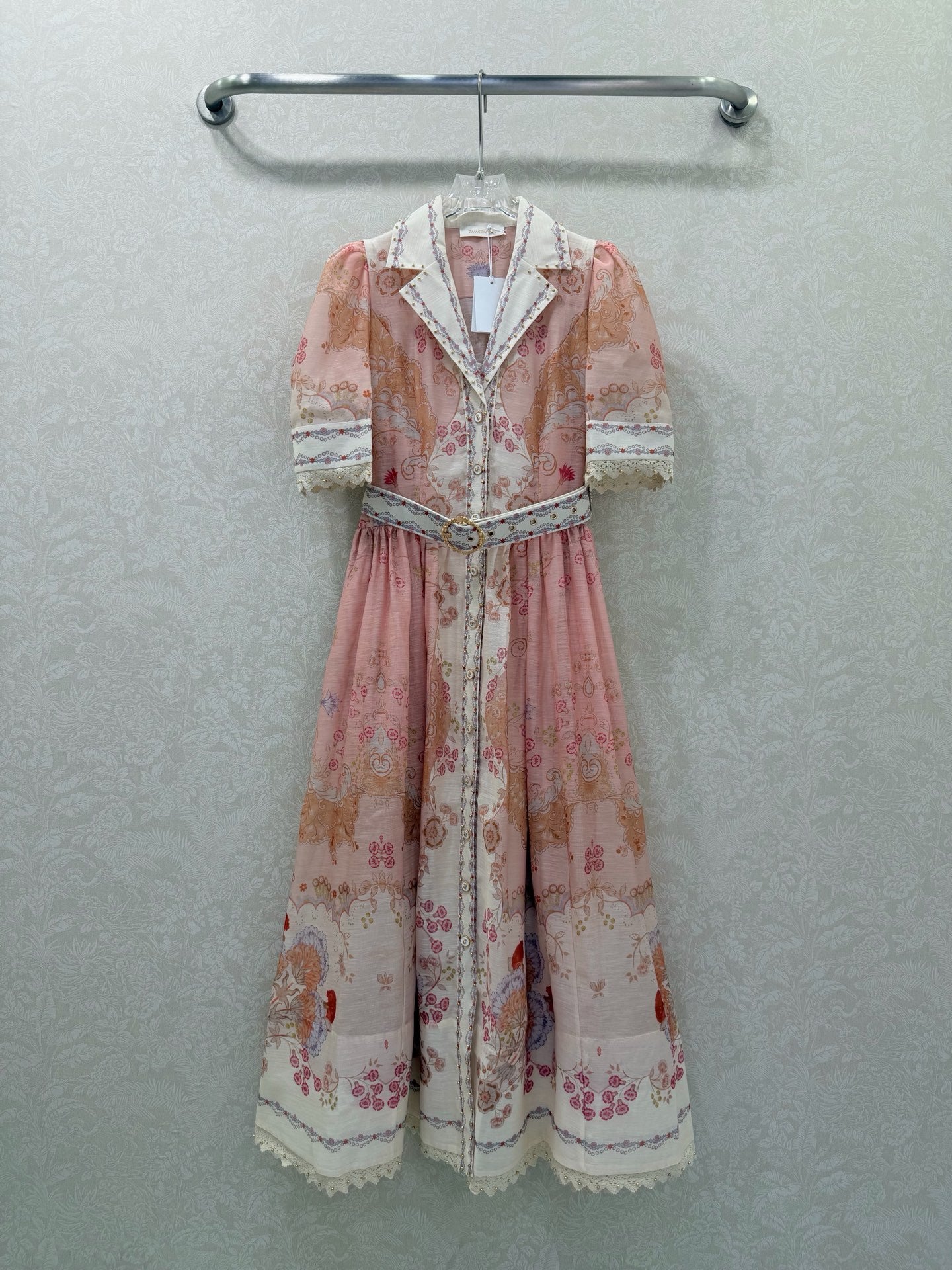 Zimmermann High Tide Midi Shirt Dress Pink Odyssey Print Cotton 347308