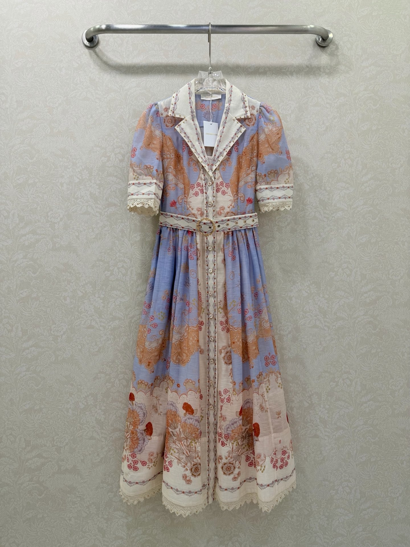 Zimmermann High Tide Midi Shirt Dress Blue Odyssey Print Cotton 347307