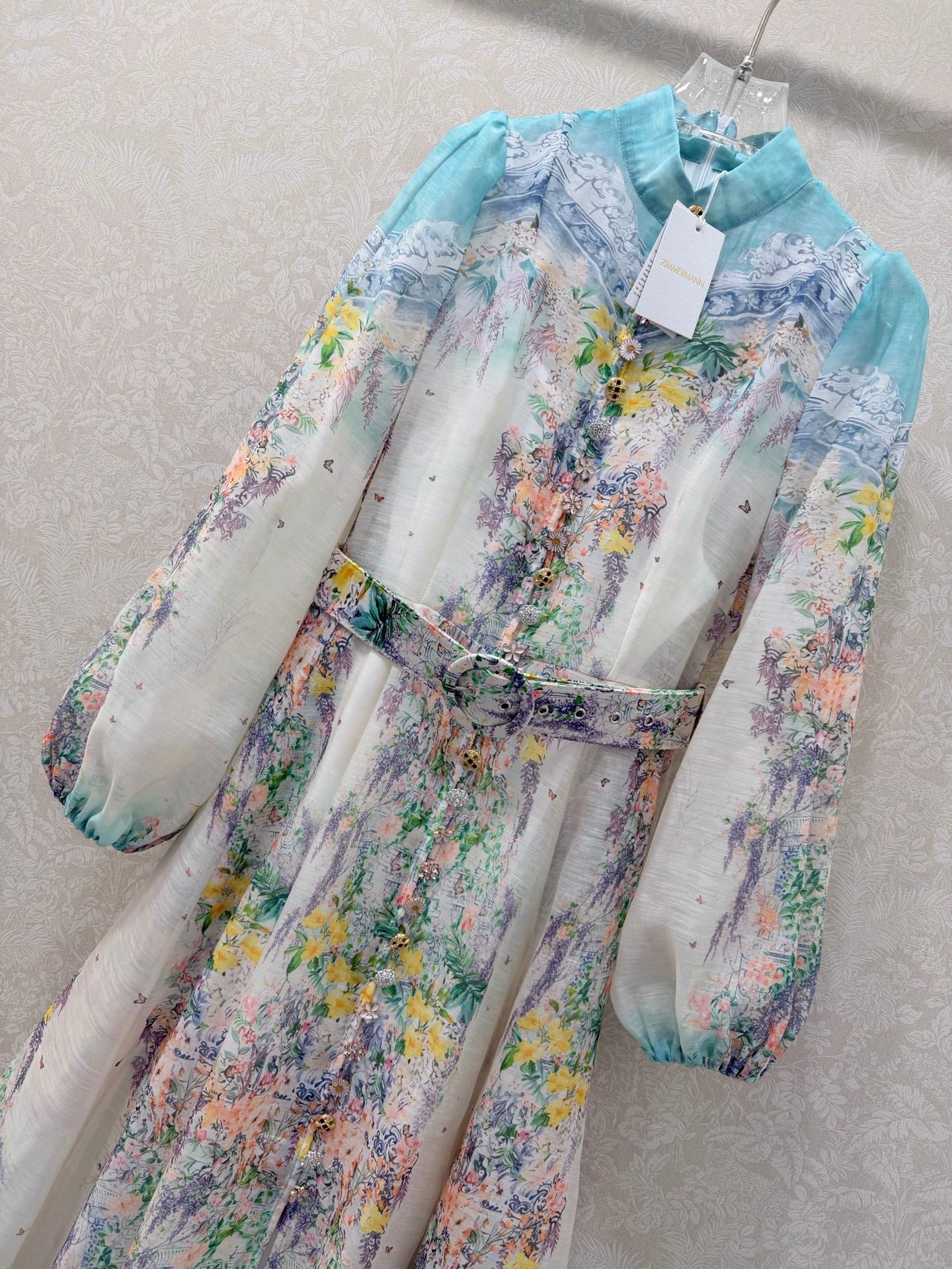 Zimmermann Jude Floral-Print Mini Dress Aqua Gradient Floral Cotton 342123