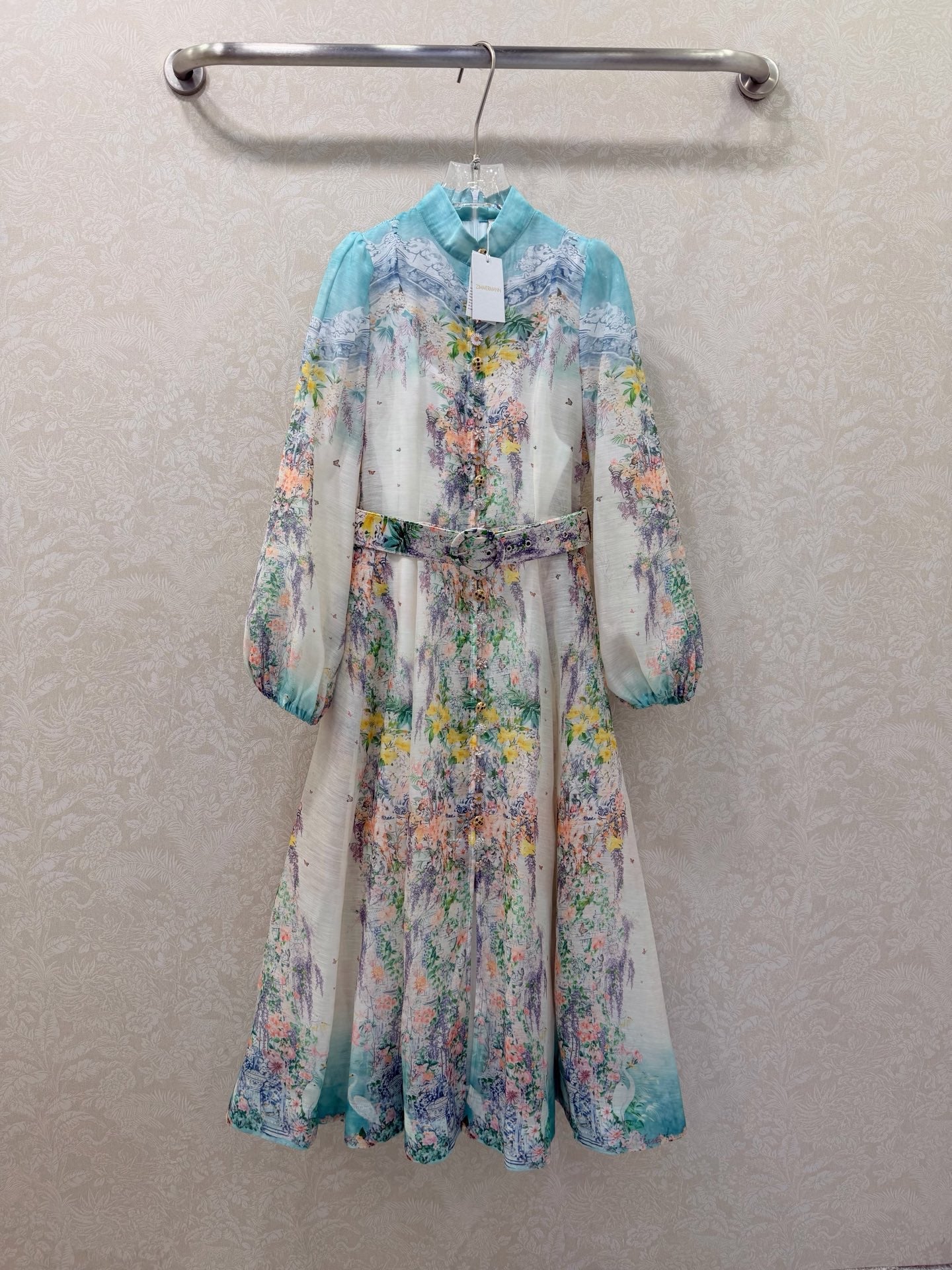 Zimmermann Jude Floral-Print Mini Dress Aqua Gradient Floral Cotton 342123