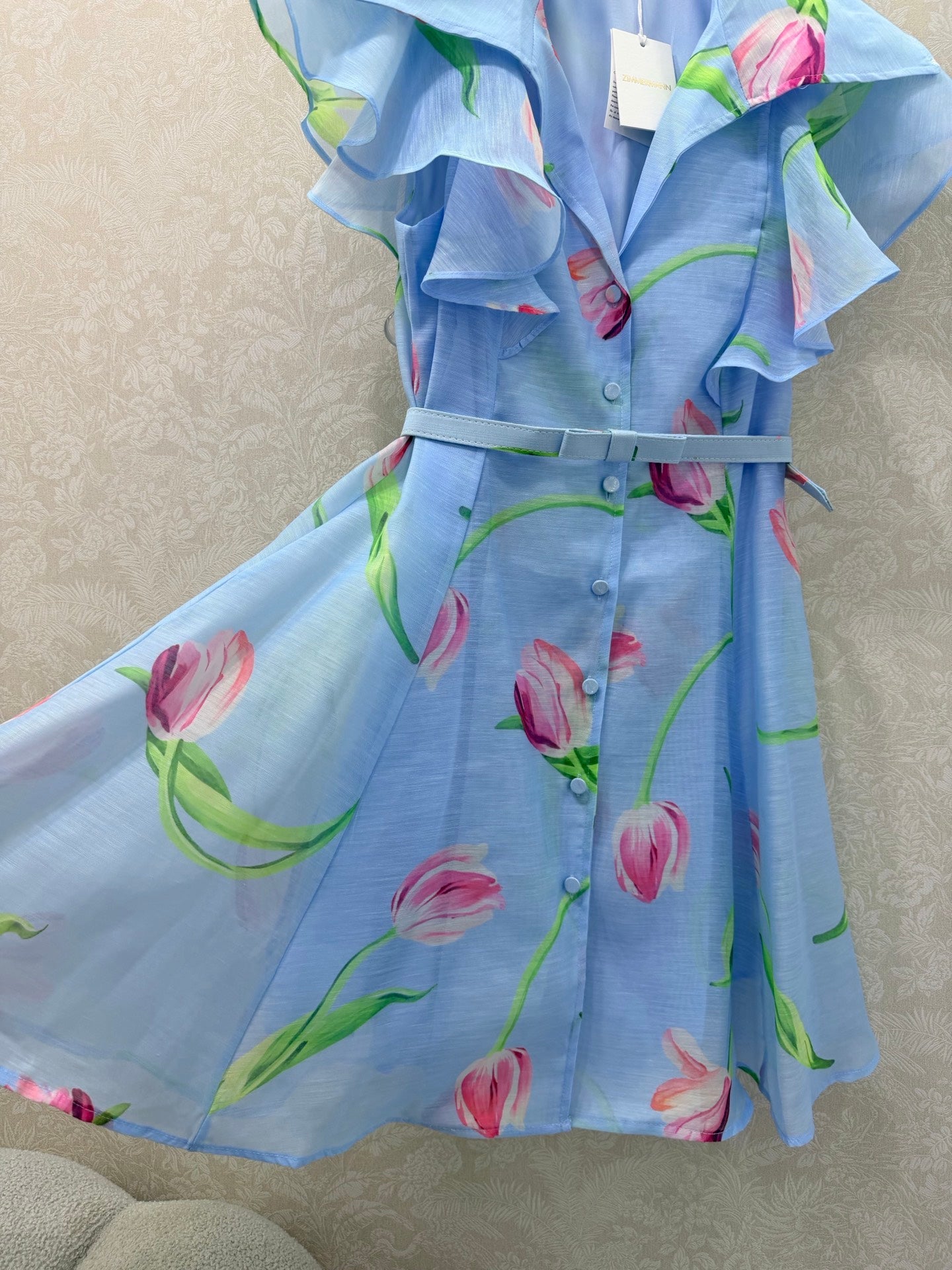 Zimmermann Isla Short Dress Light Blue Floral Pattern Cotton 347303