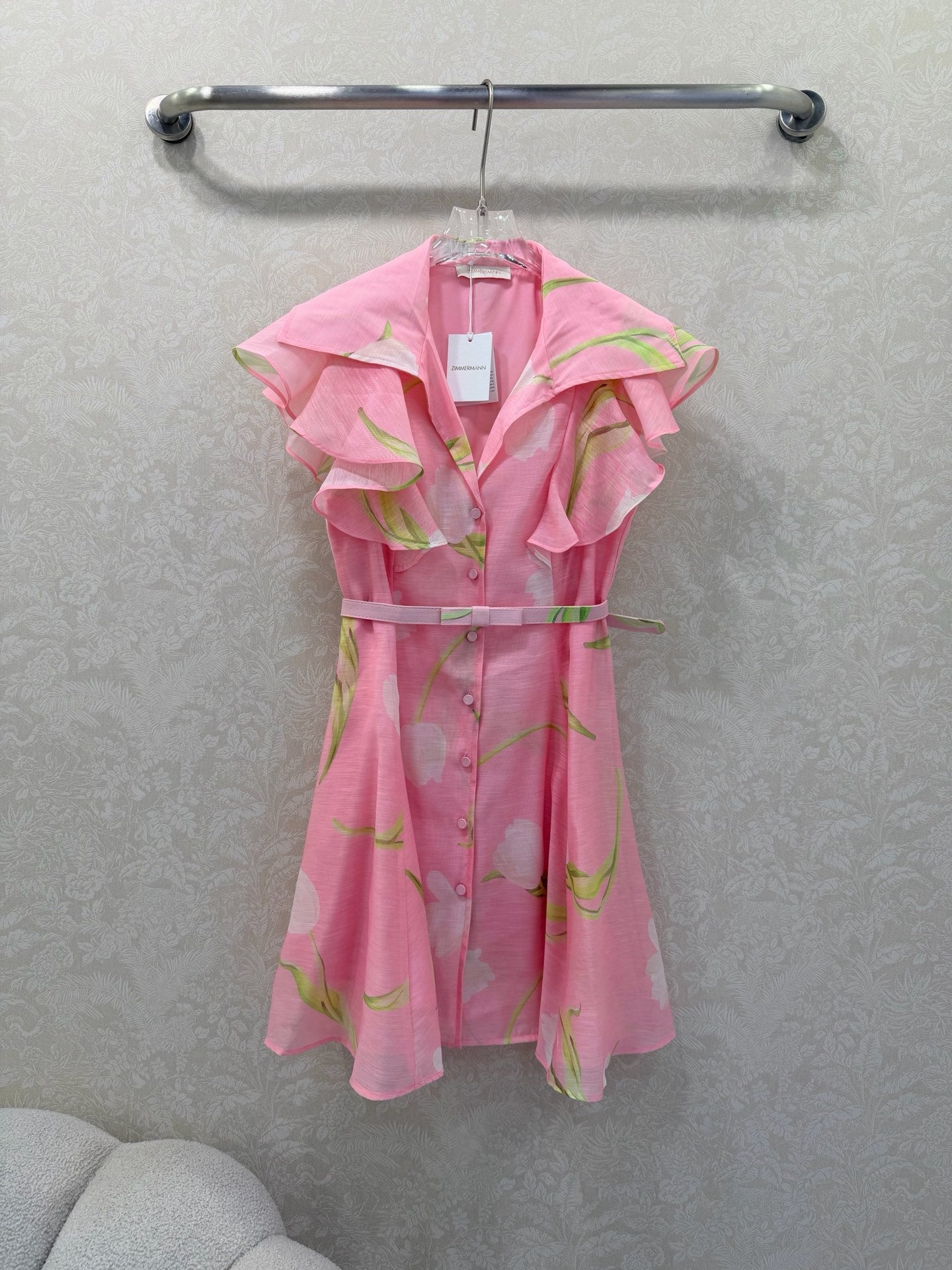 Zimmermann Isla Short Dress Pink Floral Pattern Cotton 347302
