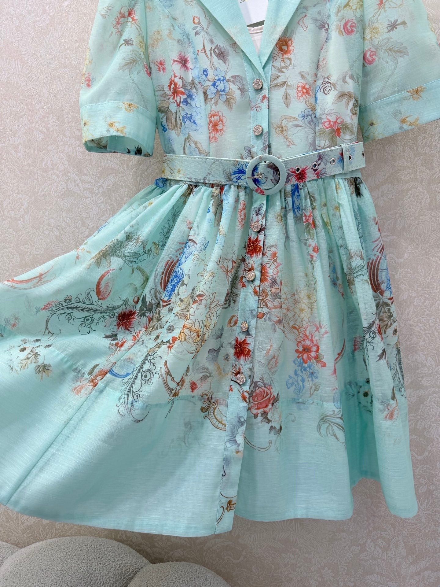Zimmermann Floral Print Shirt Dress Turquoise Floral Cotton 347290