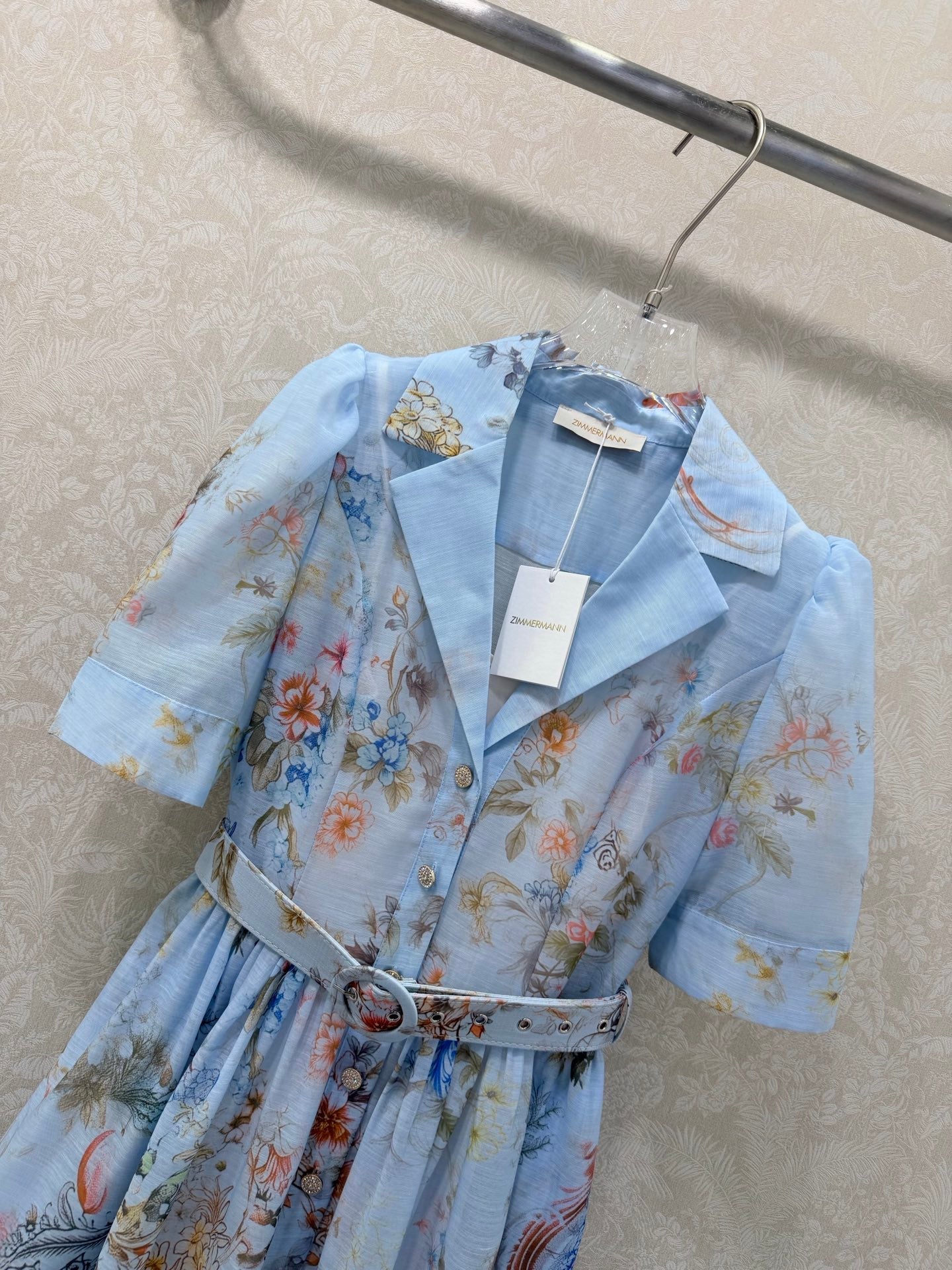 Zimmermann Floral Print Shirt Dress Light Blue Floral Cotton 347289