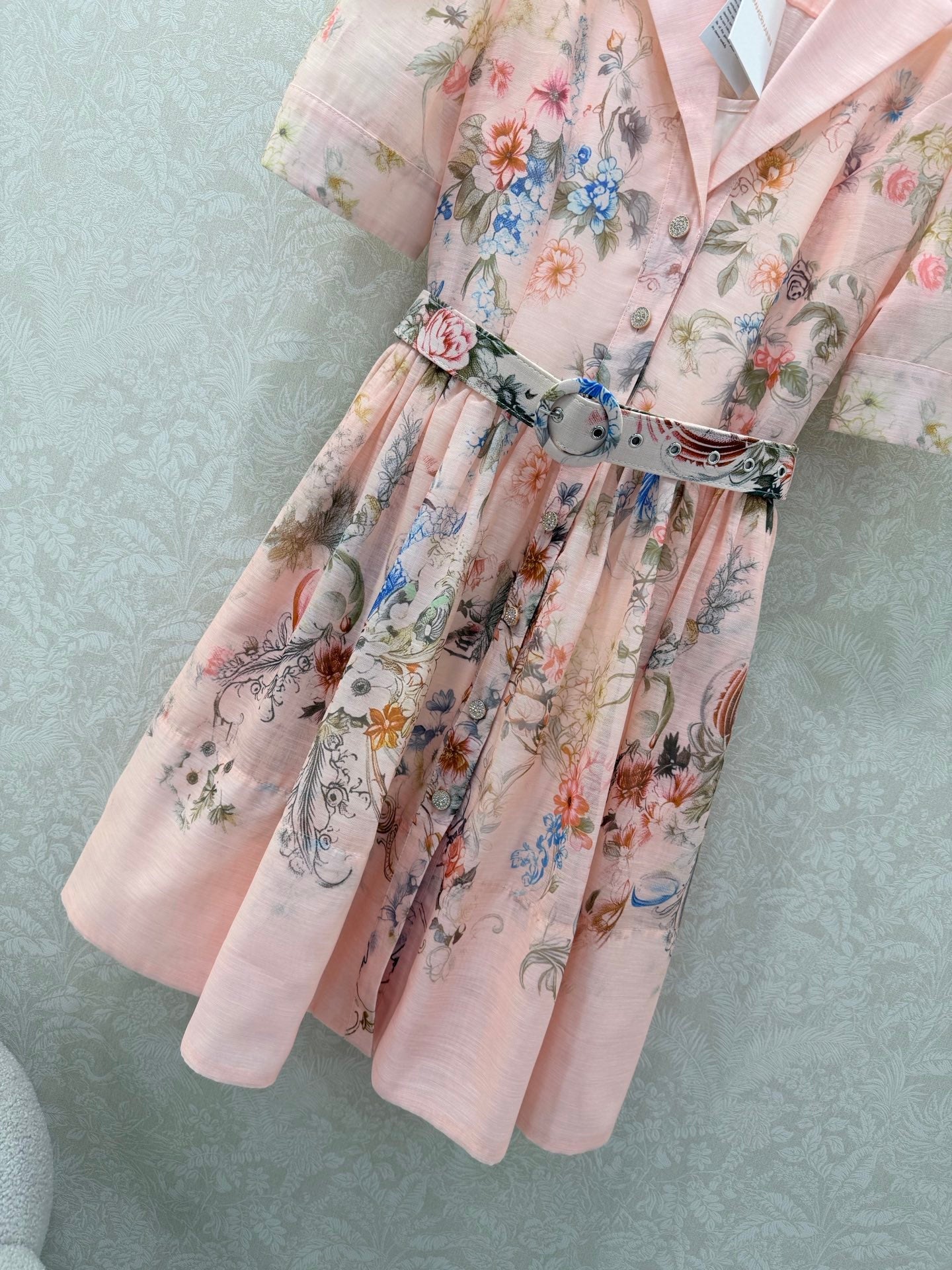 Zimmermann Floral Print Shirt Dress Light Pink Floral Cotton 347288