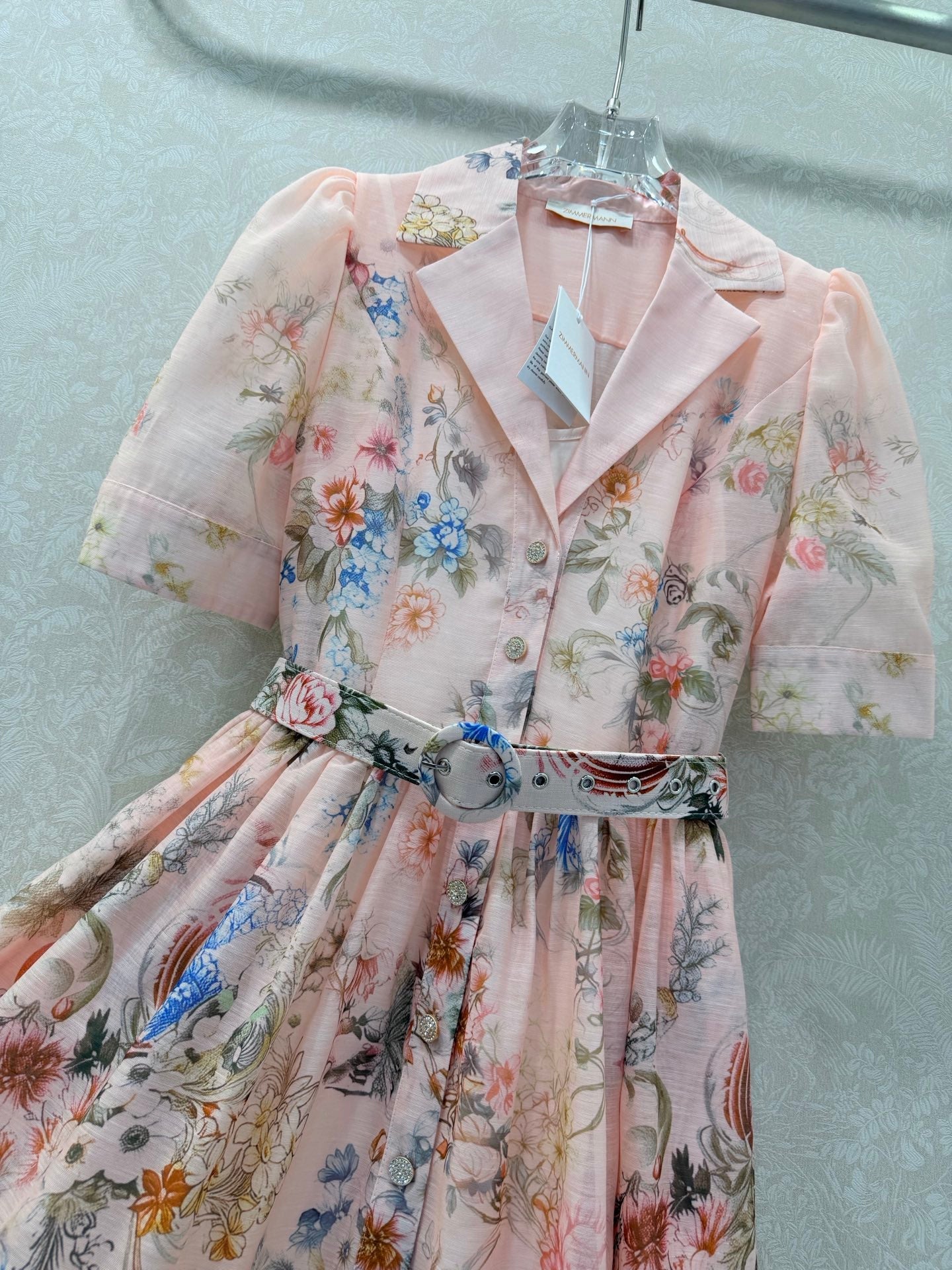 Zimmermann Floral Print Shirt Dress Light Pink Floral Cotton 347288
