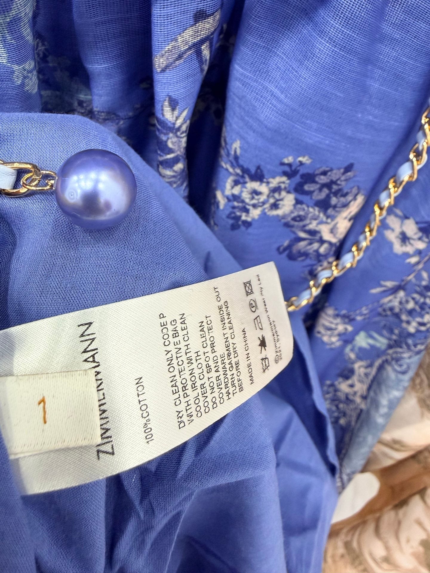 Zimmermann Polly Dress Blue Mermaid Cotton 347240