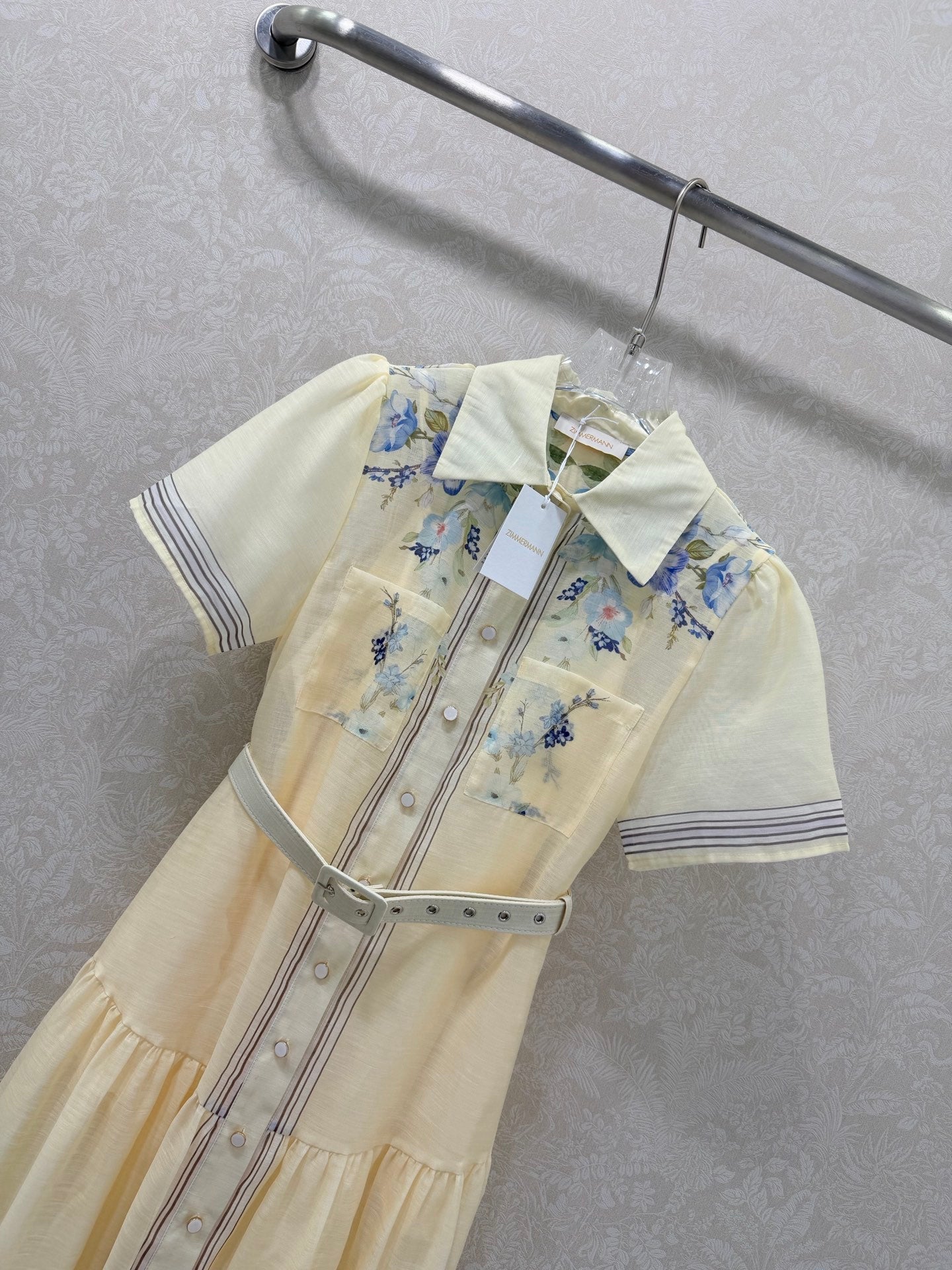 Zimmermann Organza Midi Dress Pale Yellow Floral Cotton 347221