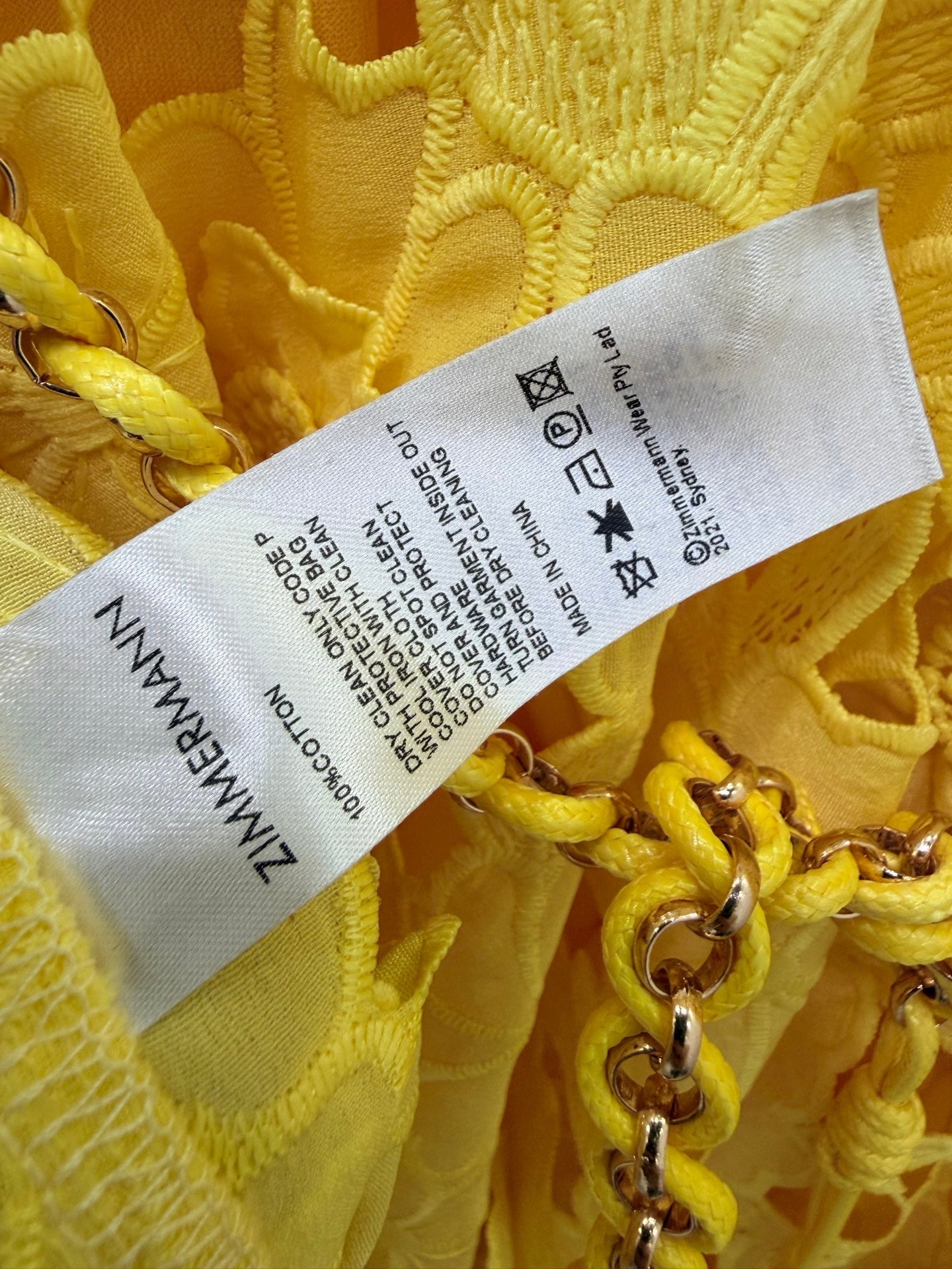 Zimmermann Patience Long Sleeve Dress Sunshine Cotton 347218
