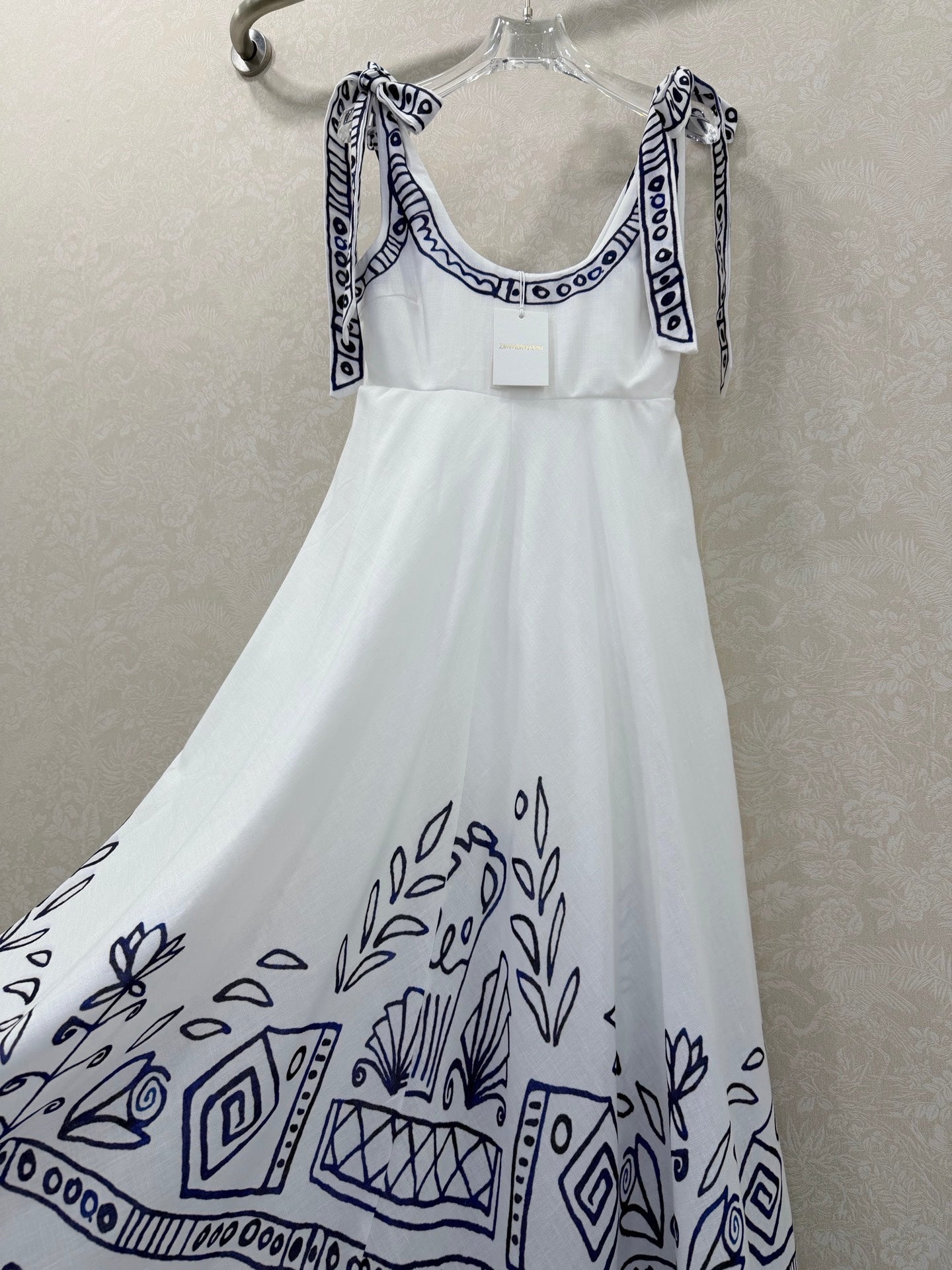Zimmermann Leela Ballet Midi Sundress White Navy Blue Patterns Cotton 347210