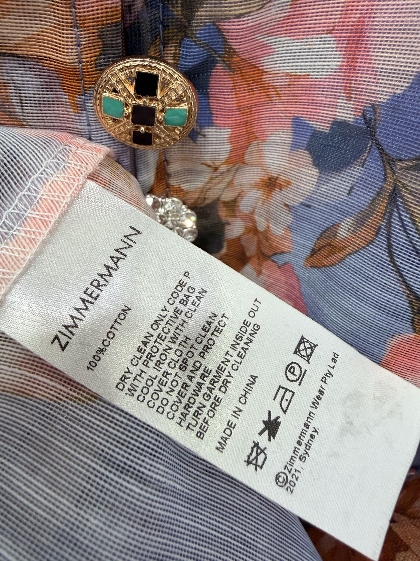 Zimmermann Awaken Billow-Sleeve Dress Chambray Floral Cotton 347201