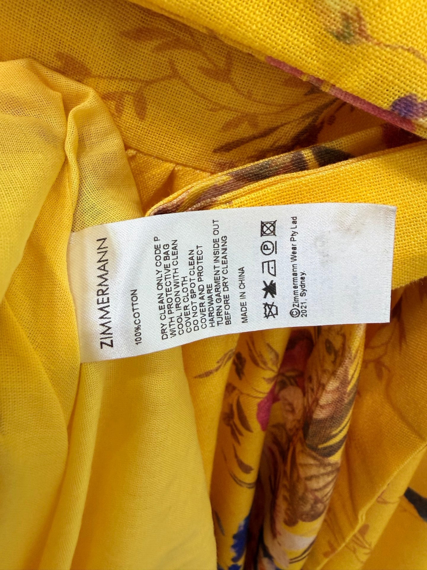 Zimmermann Patience Midi Dress Yellow Mustard Floral Cotton 347193