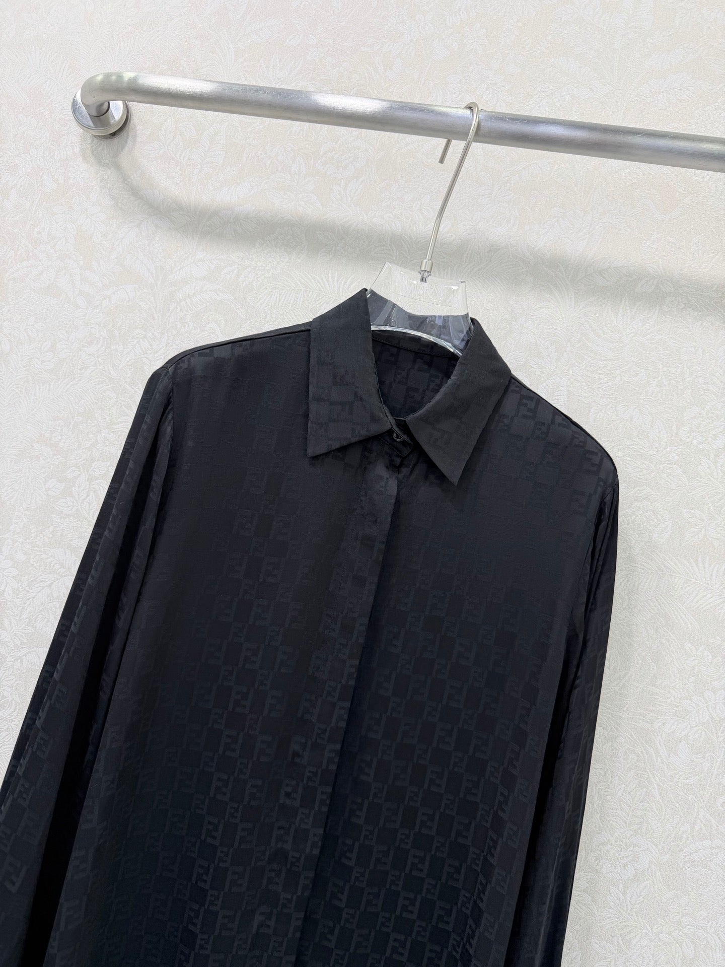 Fendi 26sShirt Jacquard Pattern Black Rayon Cotton
