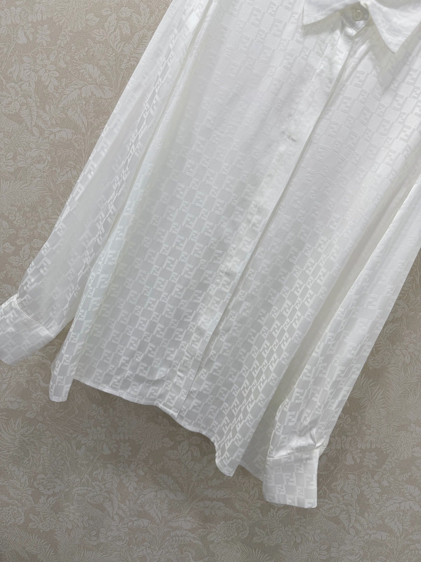 Fendi 26s Shirt Jacquard Pattern White Rayon Cotton