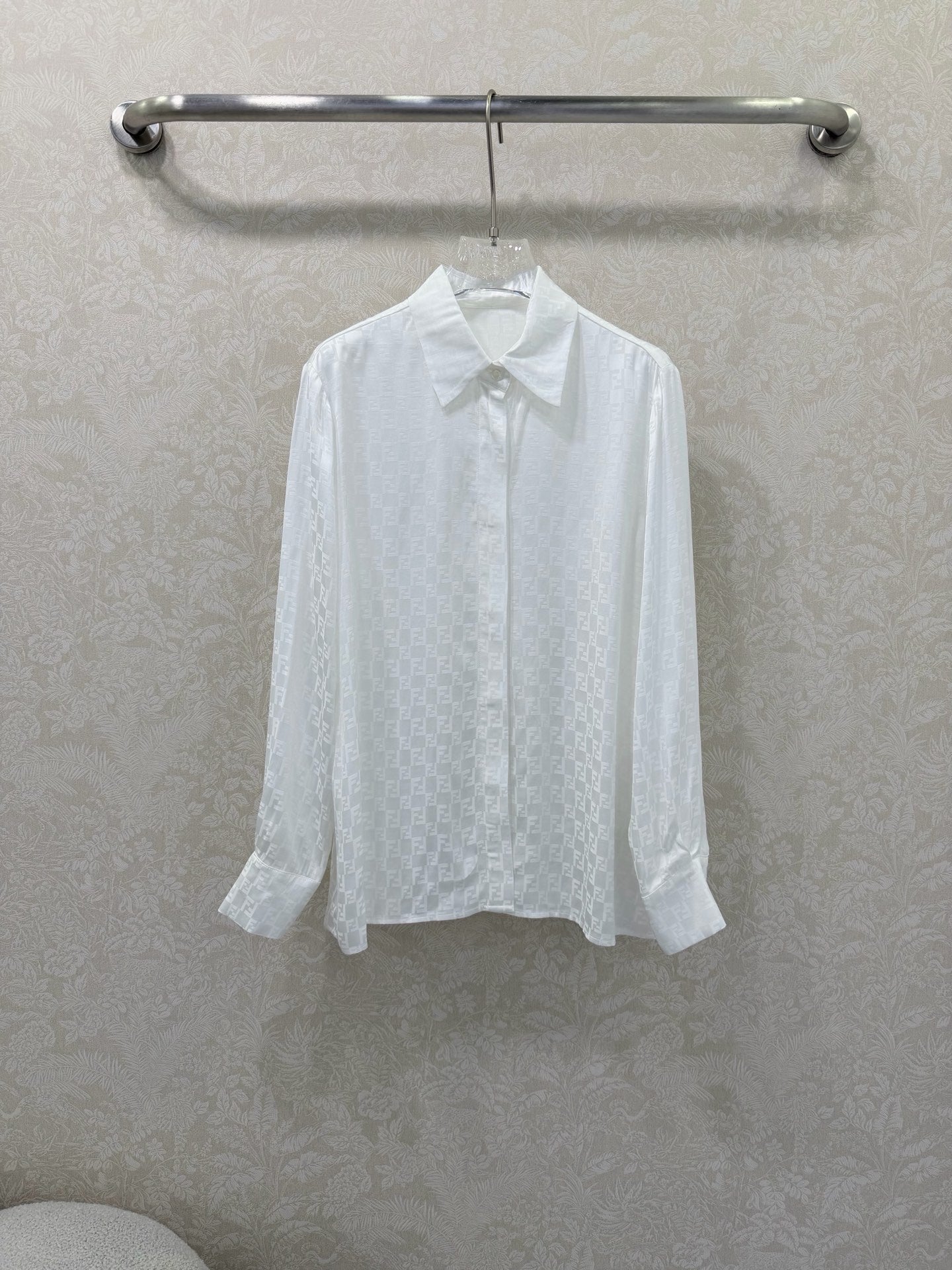 Fendi 26s Shirt Jacquard Pattern White Rayon Cotton