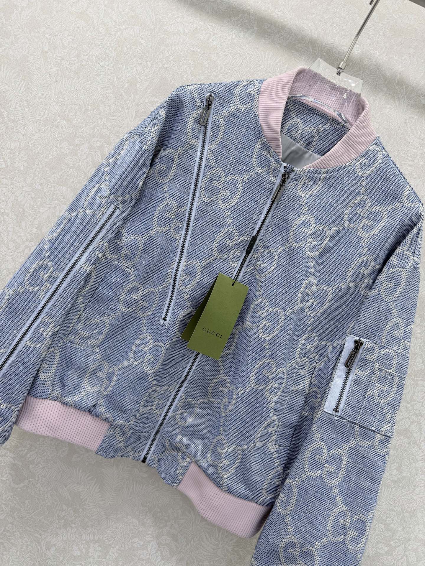 GG 26s Jacket Light Blue Beige Pink Cotton Polyeste 353049