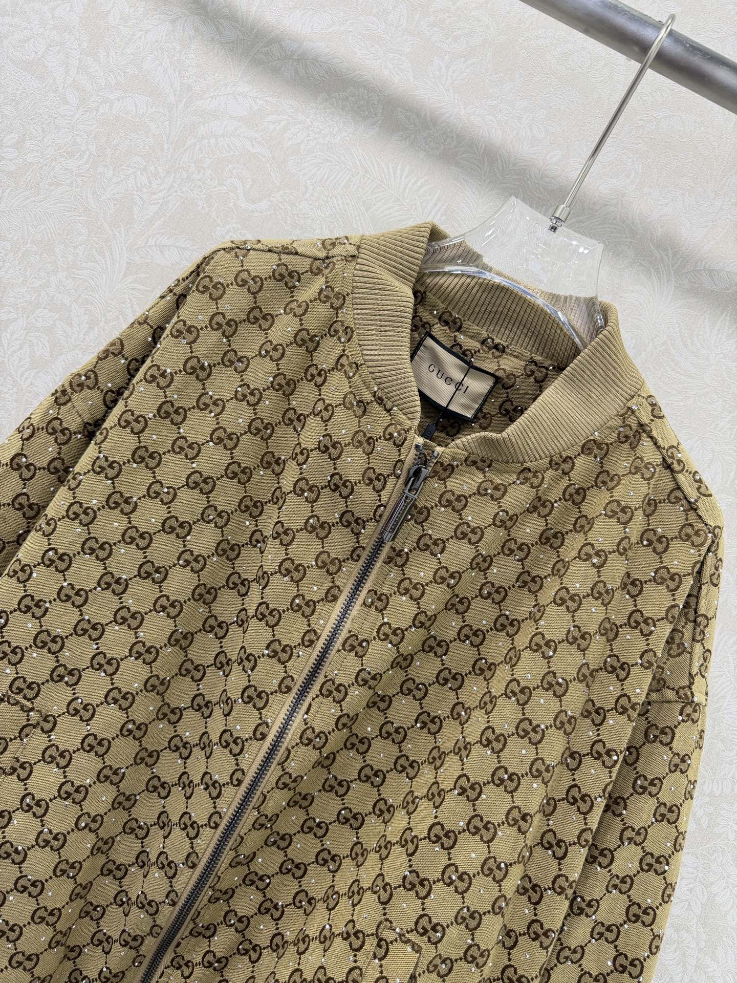 GG Rhinestone Jacket Brown Beige Rhinestone Jacket 353045