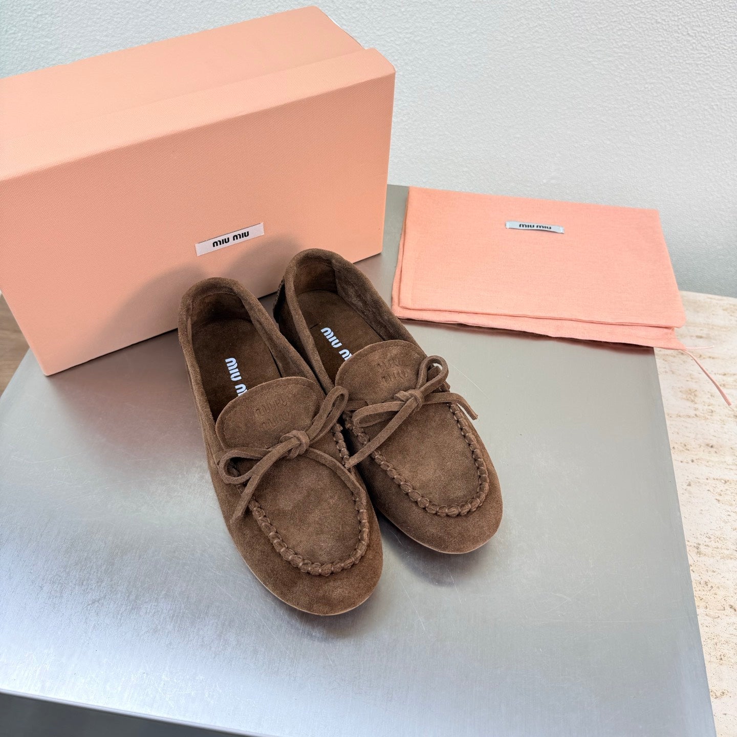 Miu Logo Loafer Coffee Suede  693519