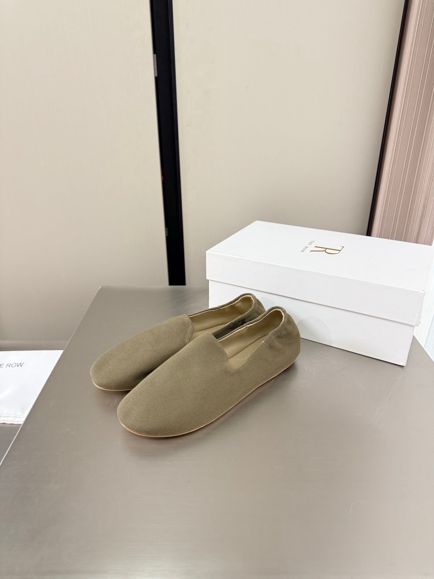 The Row Casa Ballet Flat Olive Green Canvas 872477