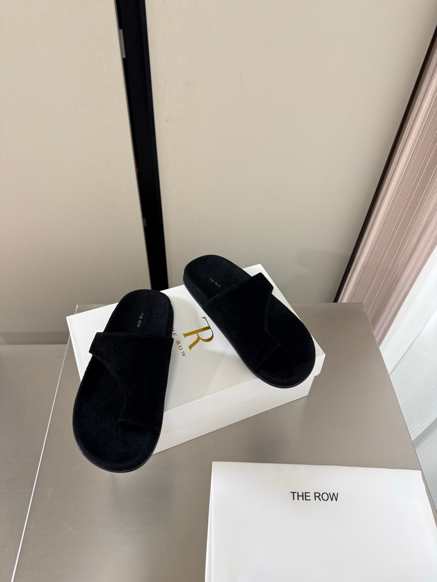 The Row Slip-on Sandals Black Suede 872479