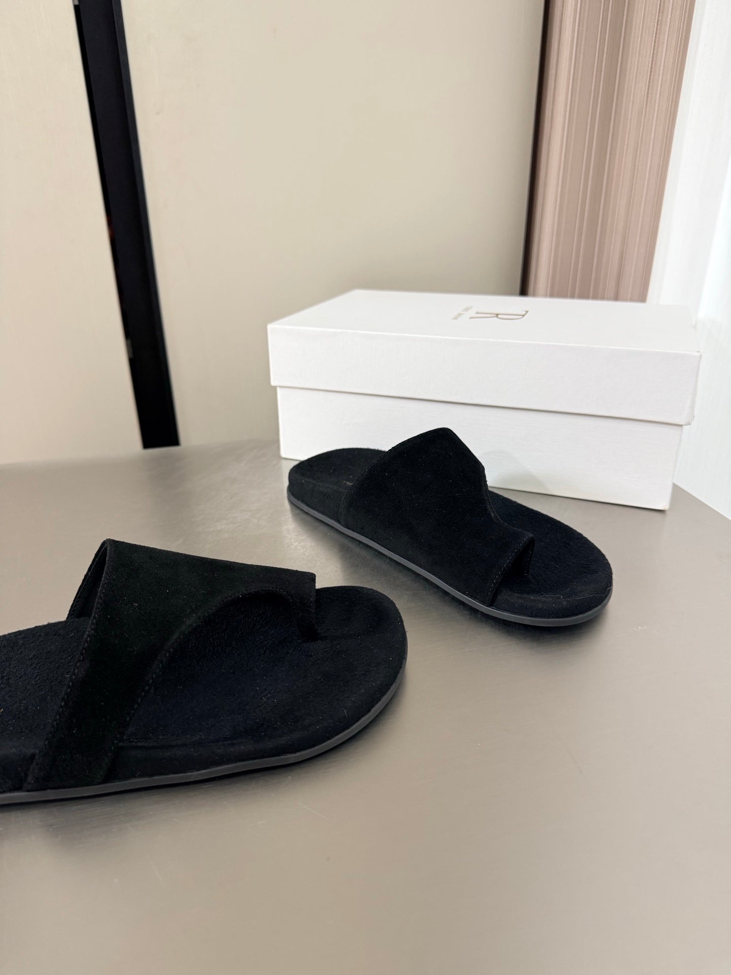 The Row Slip-on Sandals Black Suede 872479