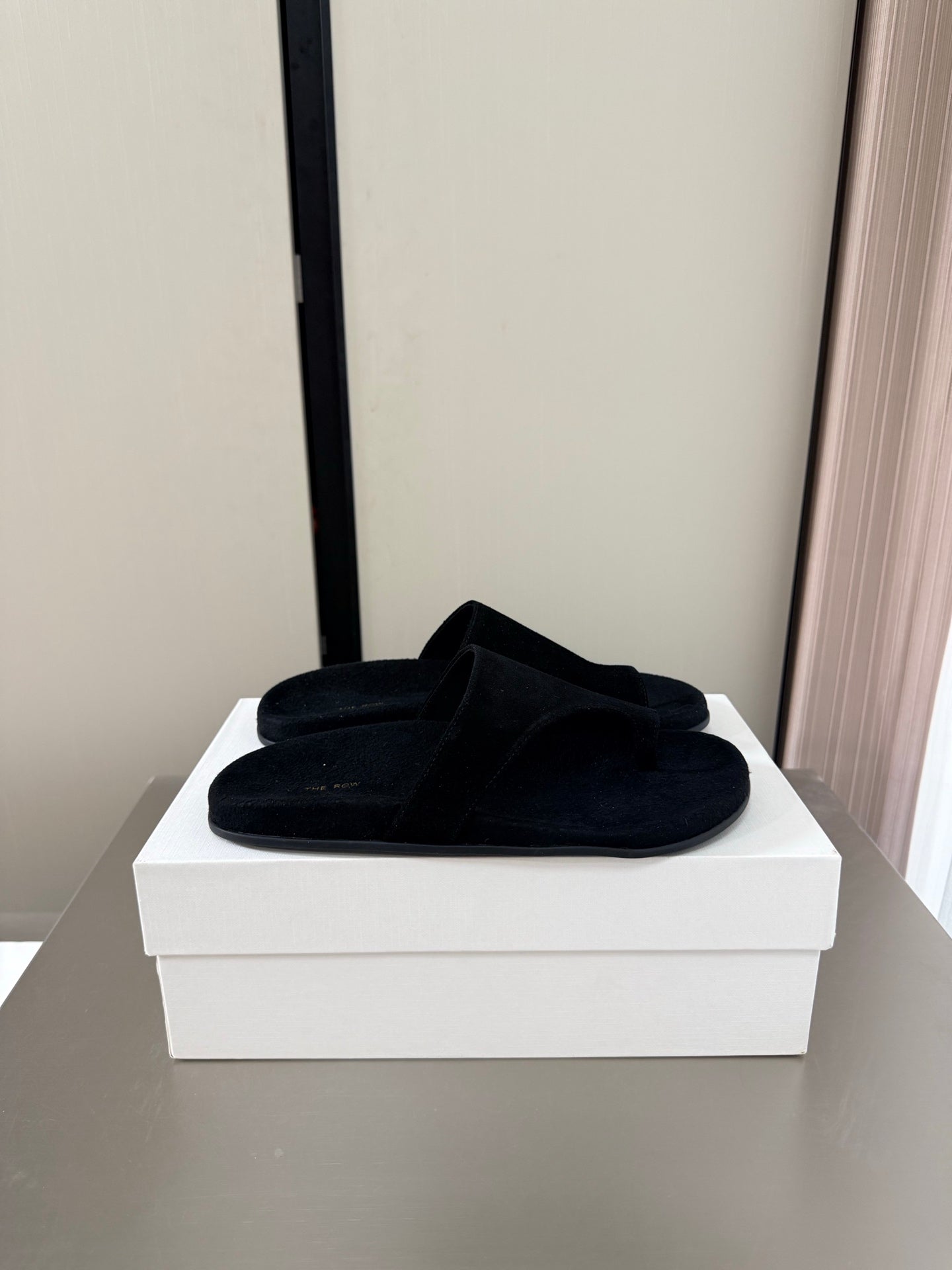 The Row Slip-on Sandals Black Suede 872479