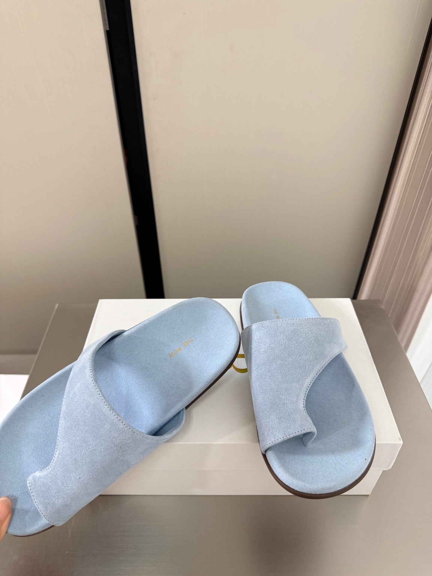 The Row Slip-on Sandals Pastel Blue Suede 872482