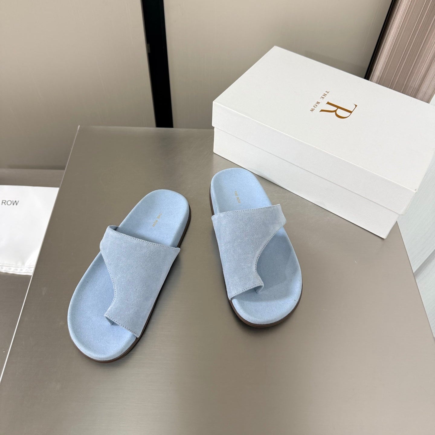 The Row Slip-on Sandals Pastel Blue Suede 872482