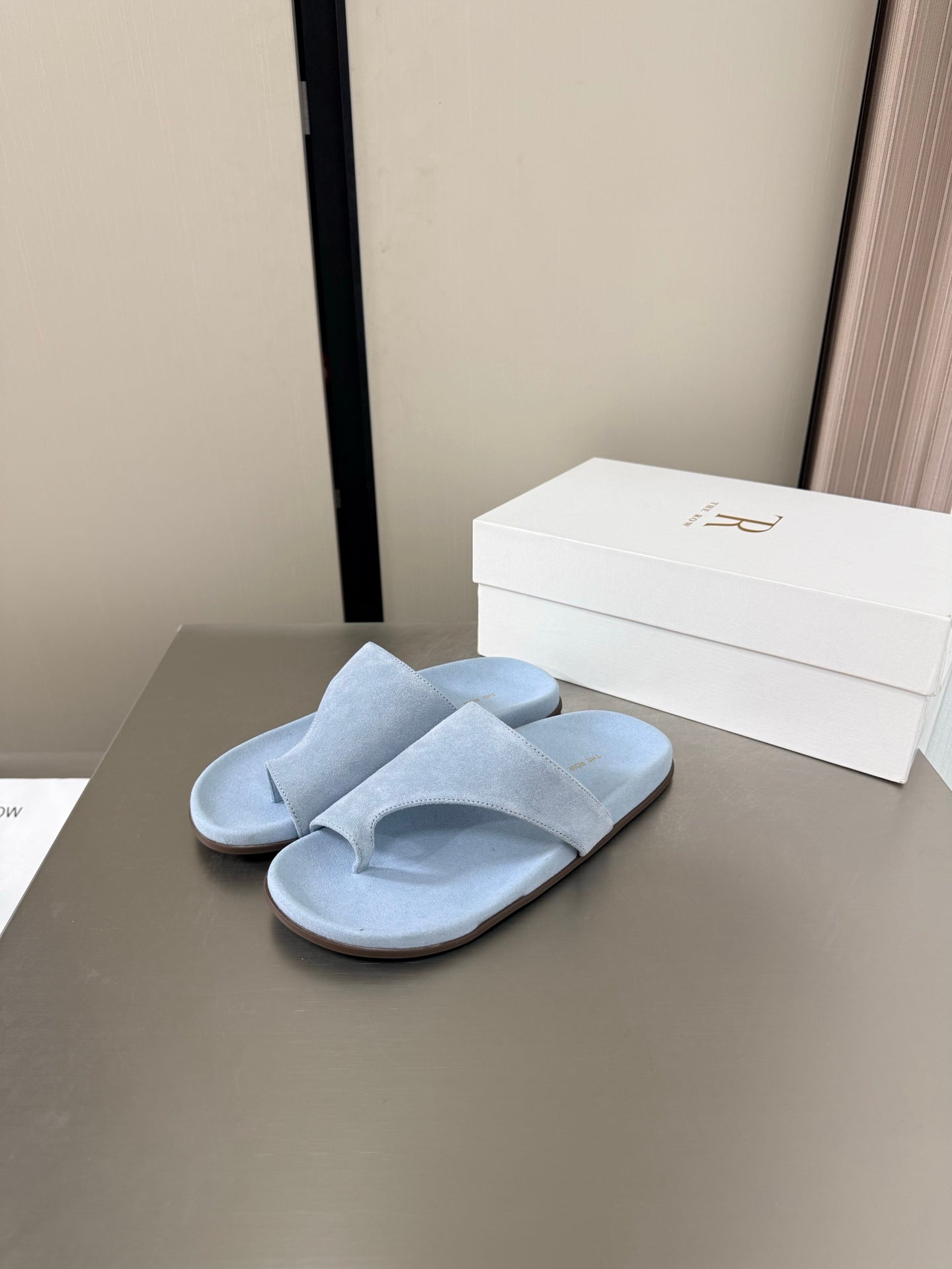The Row Slip-on Sandals Pastel Blue Suede 872482