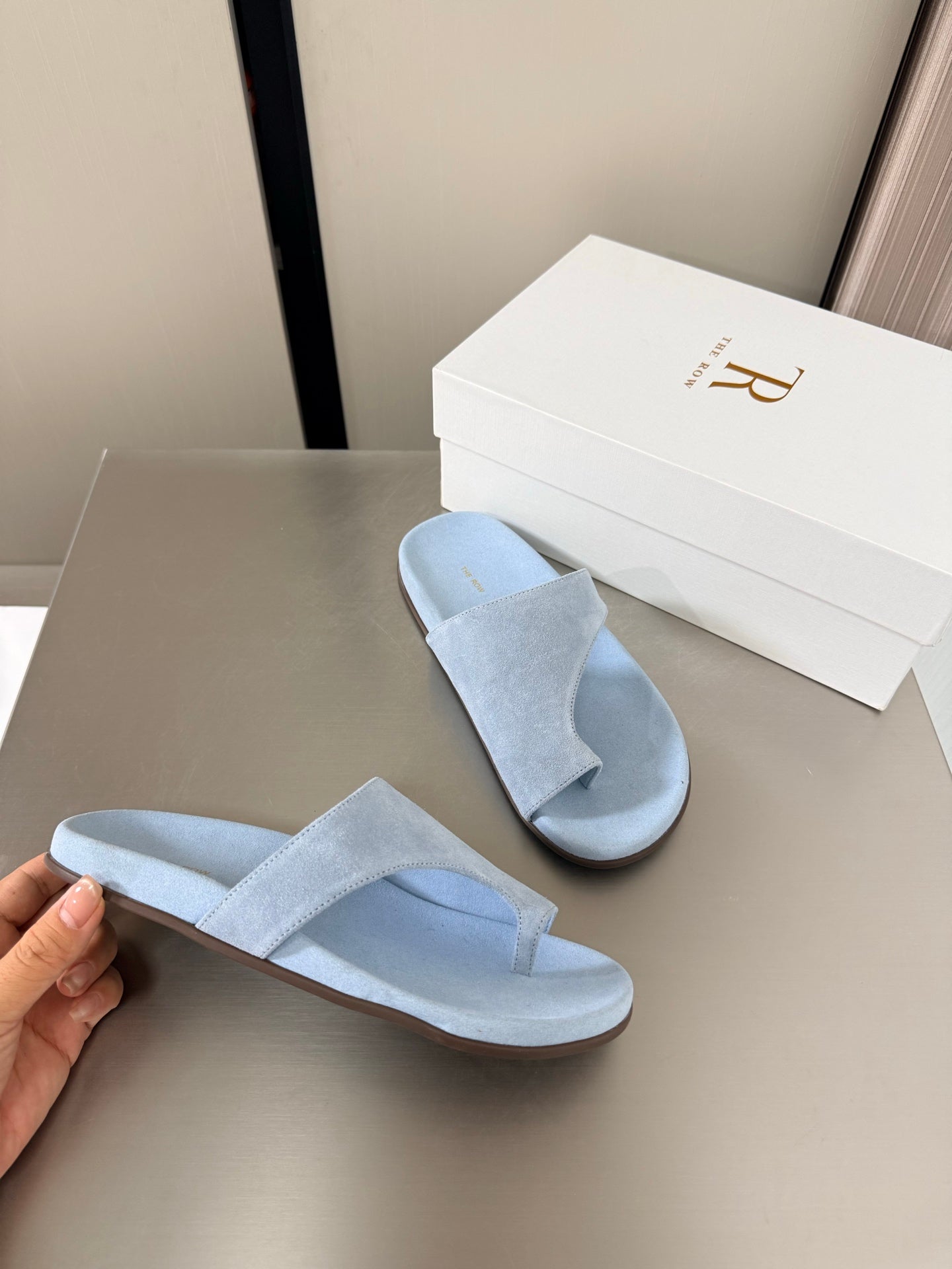The Row Slip-on Sandals Pastel Blue Suede 872482