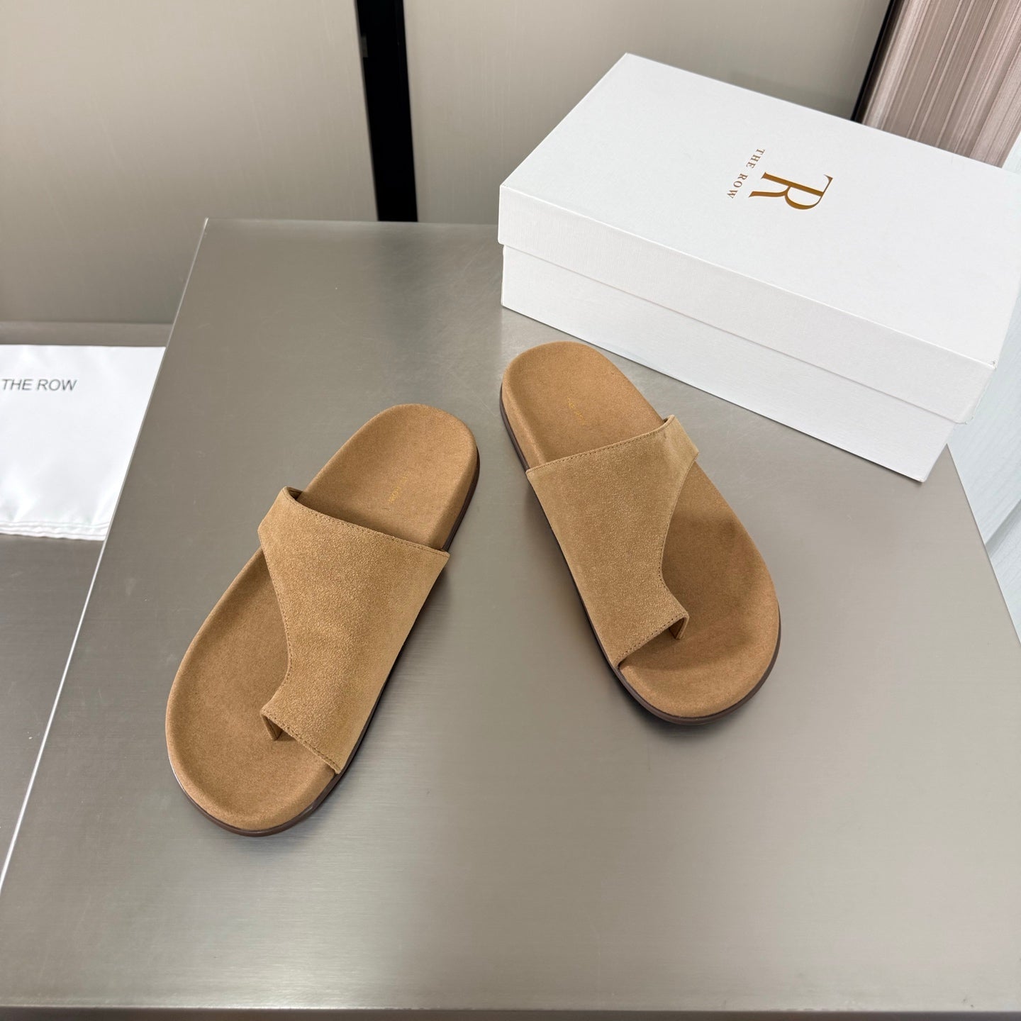 The Row Slip-on Sandals Beige Suede 872483