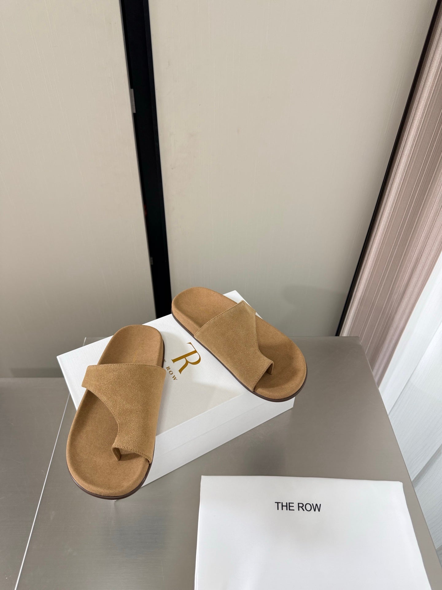 The Row Slip-on Sandals Beige Suede 872483