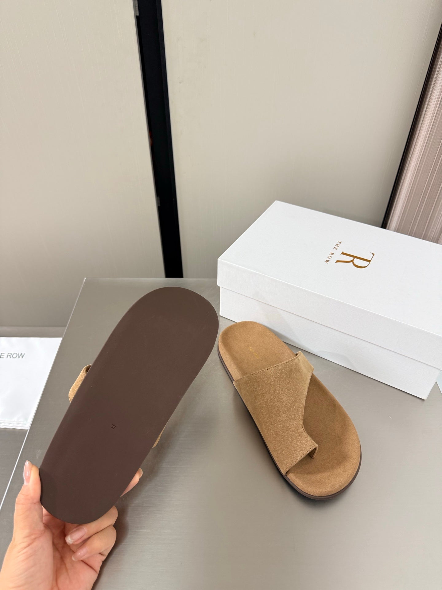 The Row Slip-on Sandals Beige Suede 872483