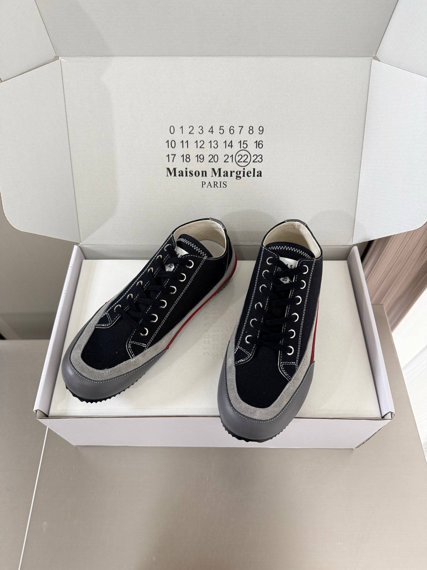 Maison Margiela Traveler Sneaker Black Grey Suede Canvas Sheeepskin 872470