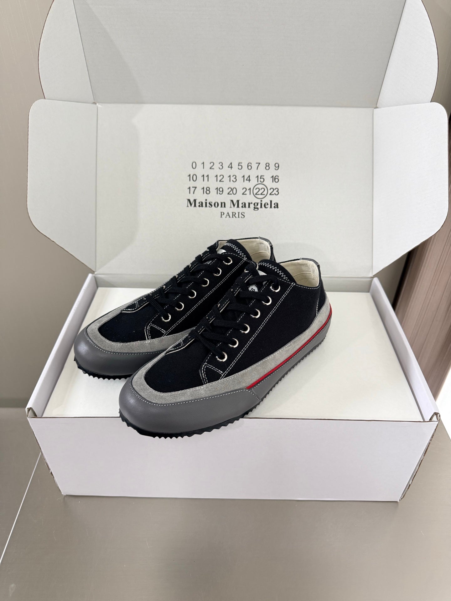 Maison Margiela Traveler Sneaker Black Grey Suede Canvas Sheeepskin 872470