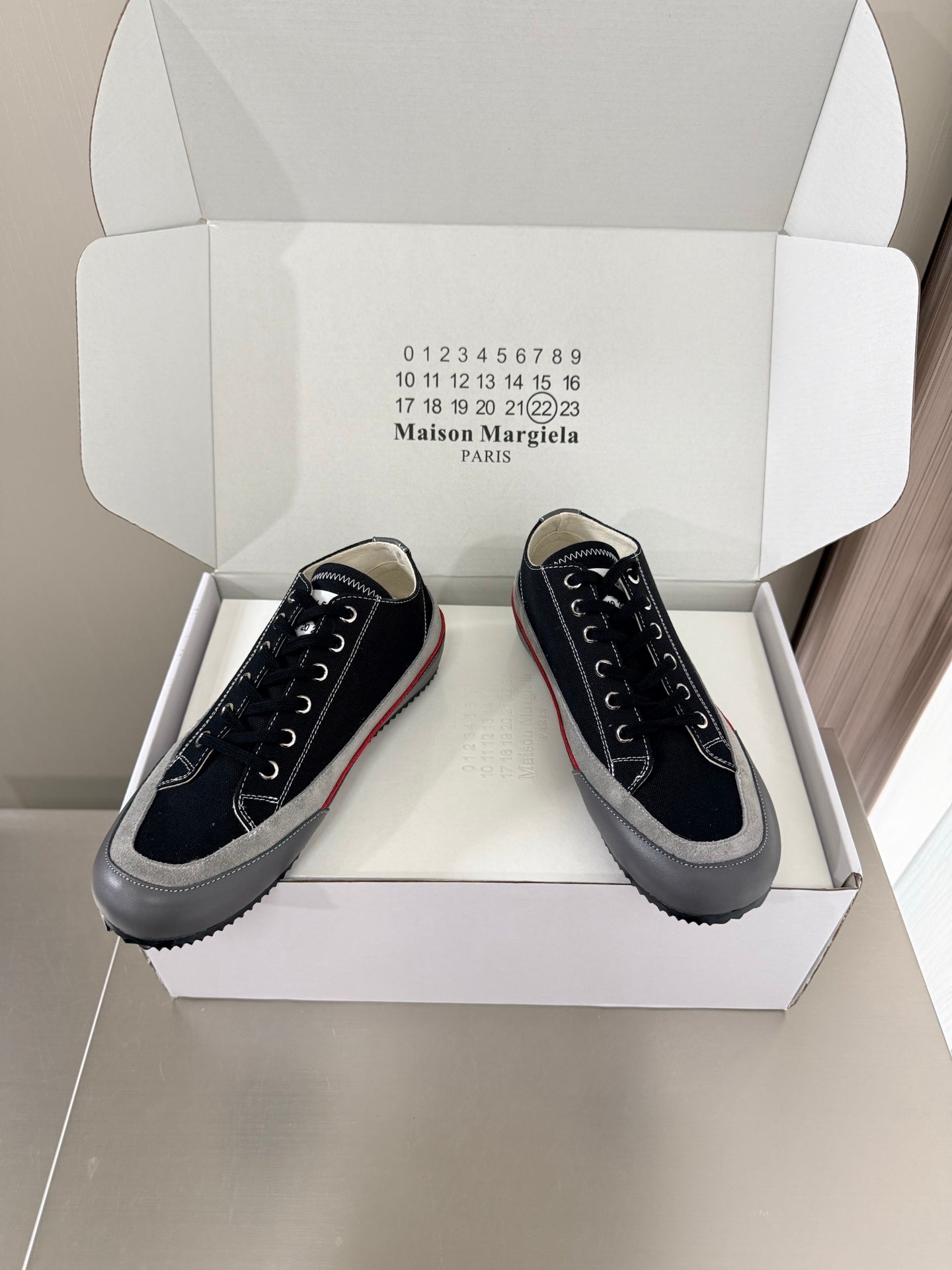 Maison Margiela Traveler Sneaker Black Grey Suede Canvas Sheeepskin 872470