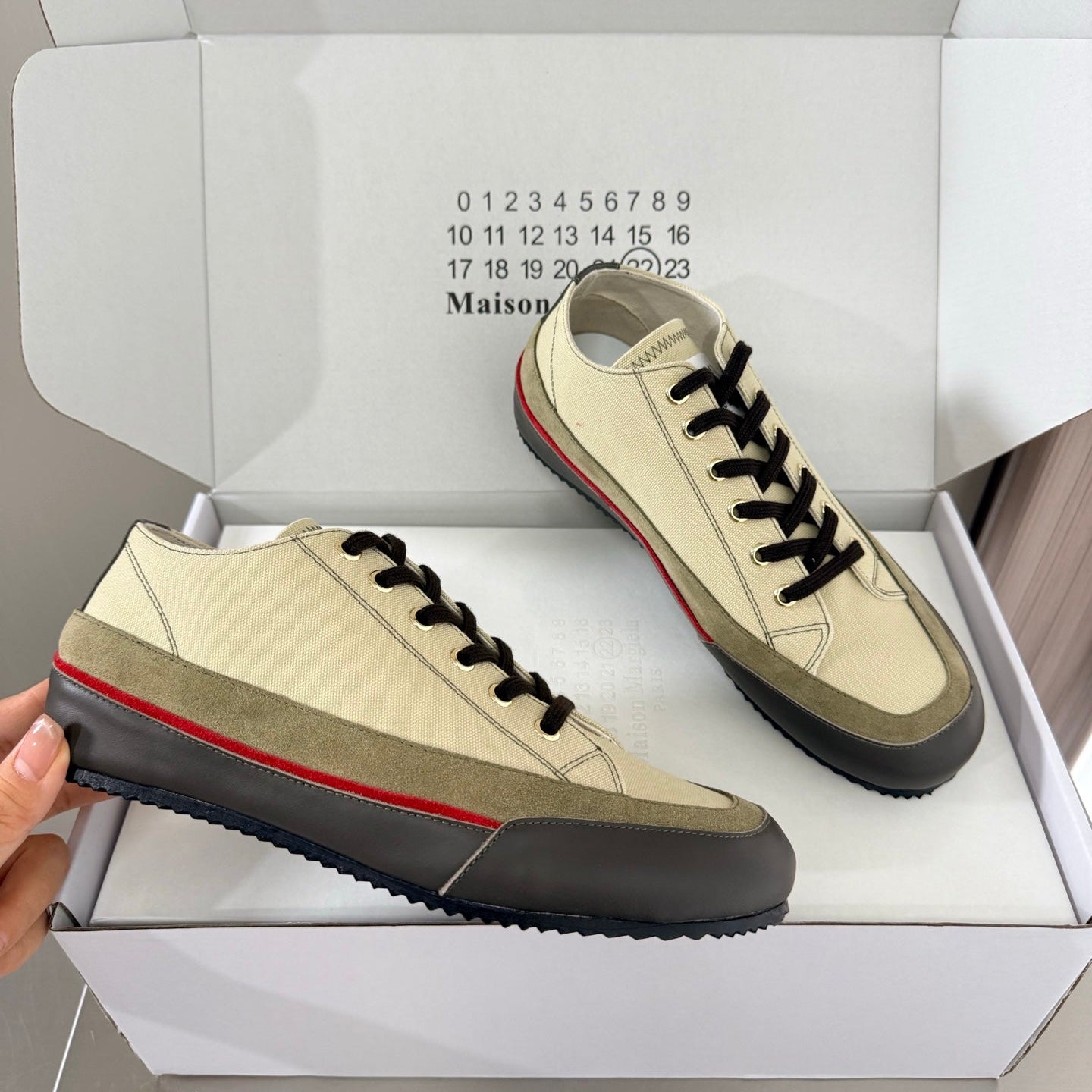 Maison Margiela Traveler Sneaker Khaki Olive Canvas Sheeepskin 872469