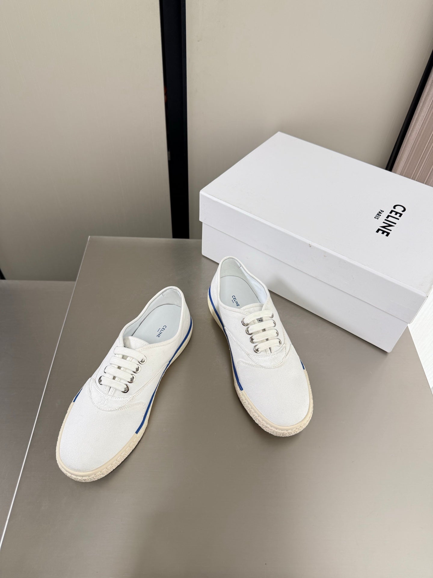 Celin 26s Alan Sneaker White Canvas And Suede Calfskin 929845
