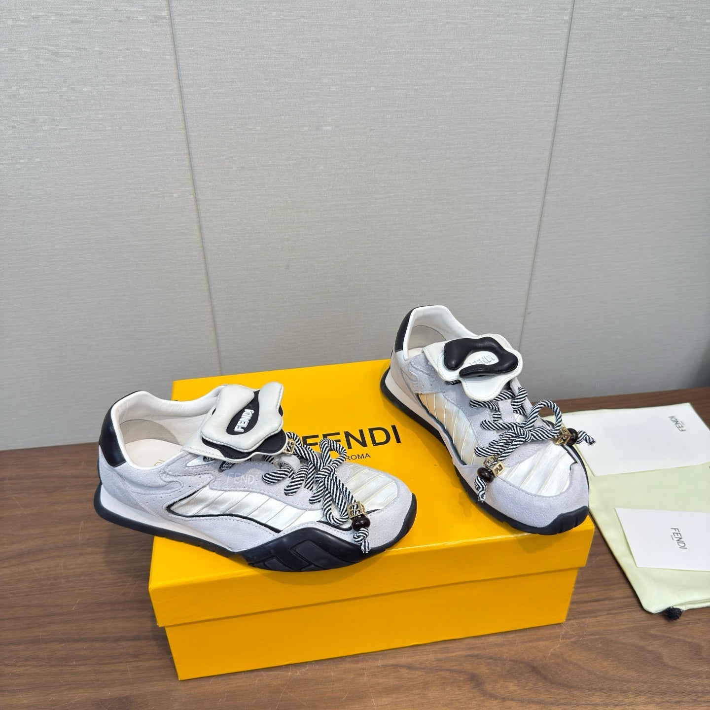 Fendi Wave Pulse Black Grey Fabric Suede 836561