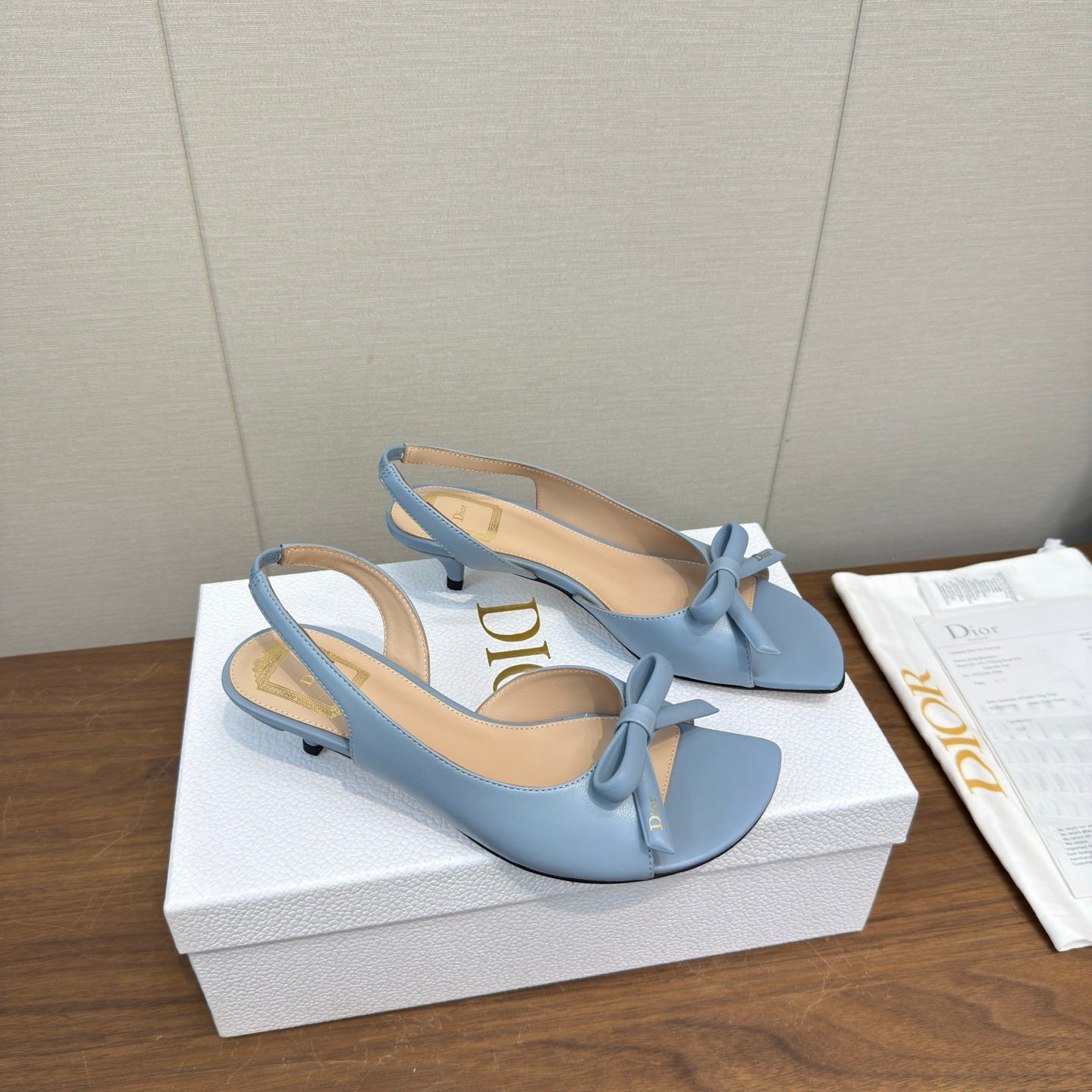 CD 26s Bow Heeled Slingback 1.5cm Blue Lambskin 922493